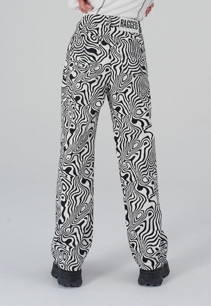 The Ragged Priest - Mono Marble Print Dad Black/White - Jeans | Women-Image