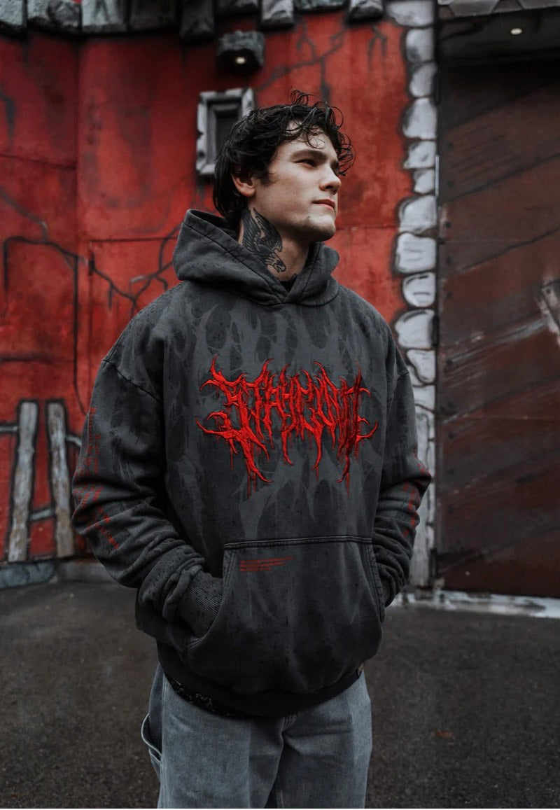 Stay Cold Apparel - Bloodshot Heavy Oversized Red Acid - Hoodie | Men-Image