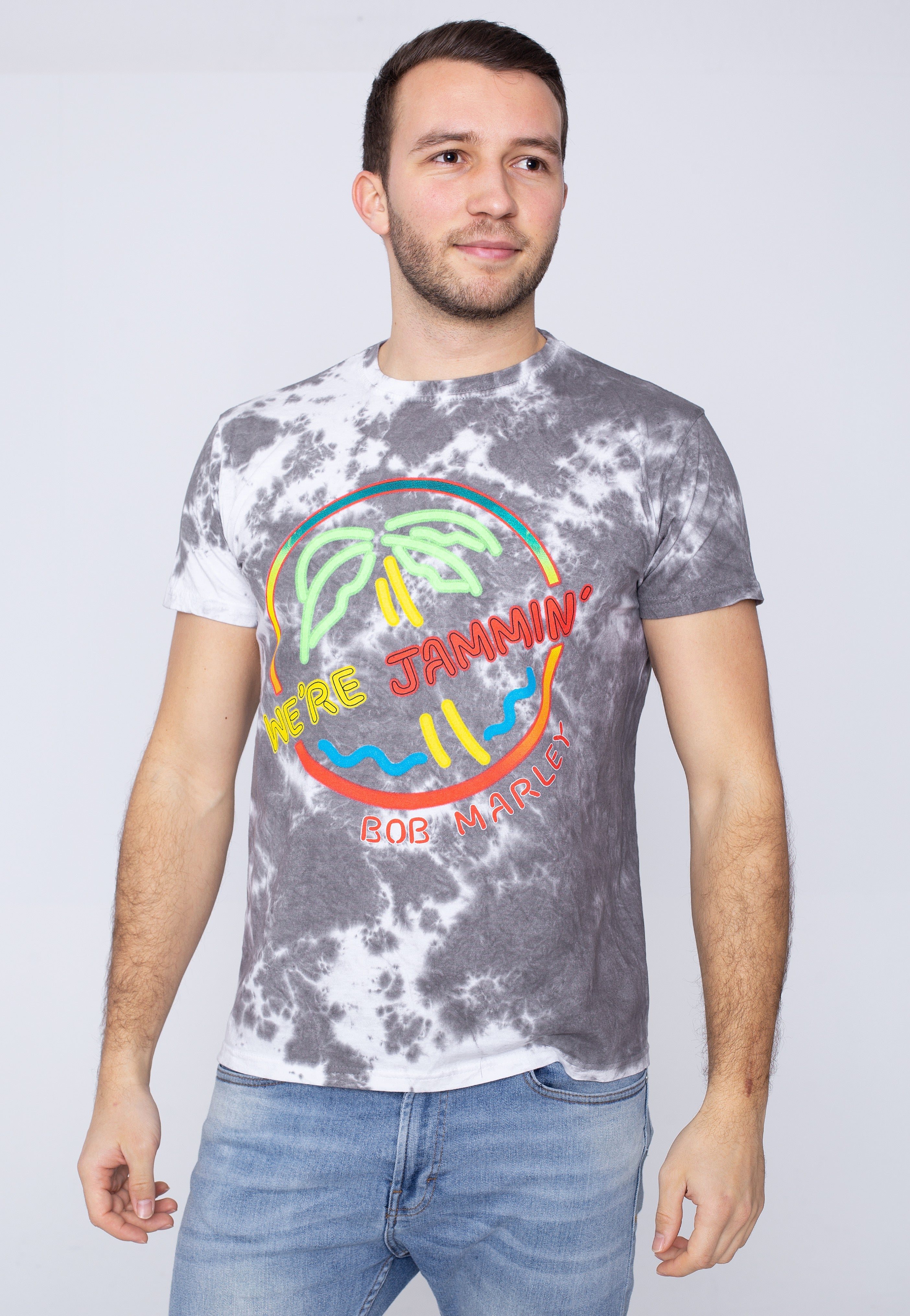 Bob Marley - Neon Sign Dip Dye On White - T-Shirt | Men-Image