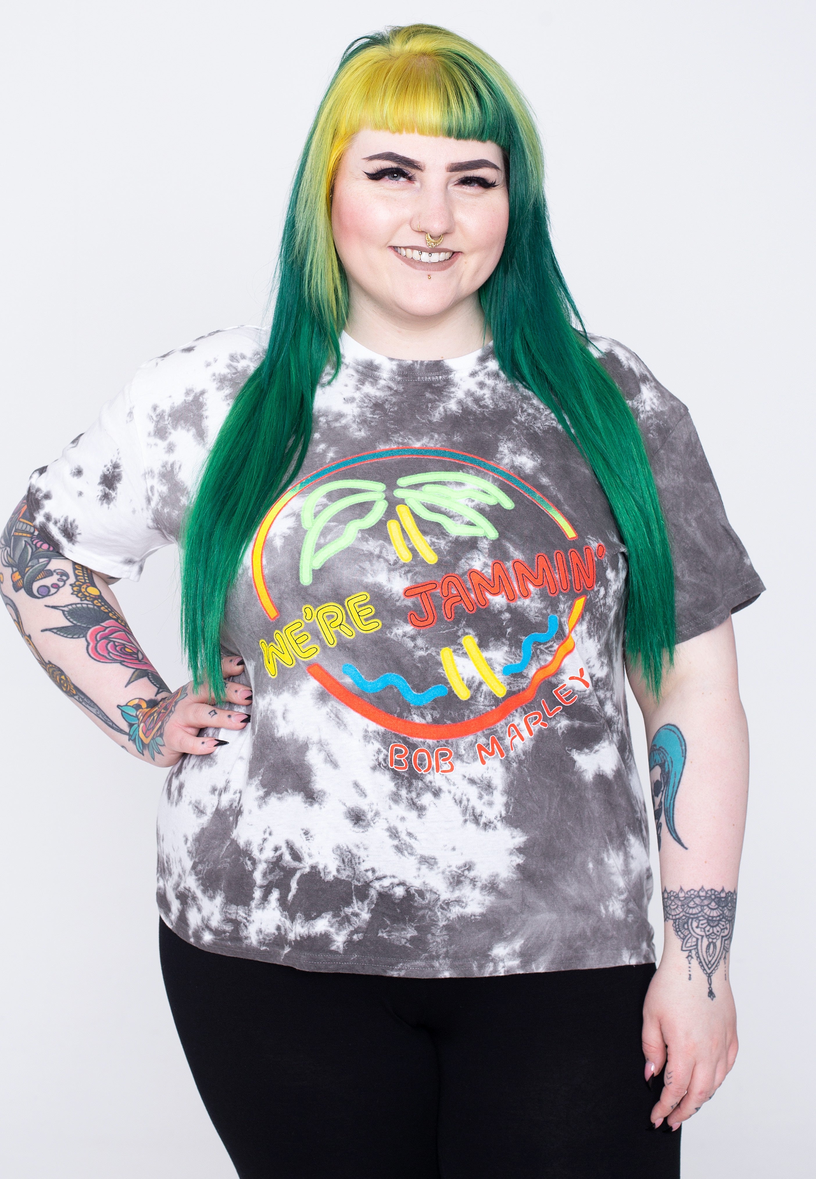 Bob Marley - Neon Sign Dip Dye On White - T-Shirt | Women-Image