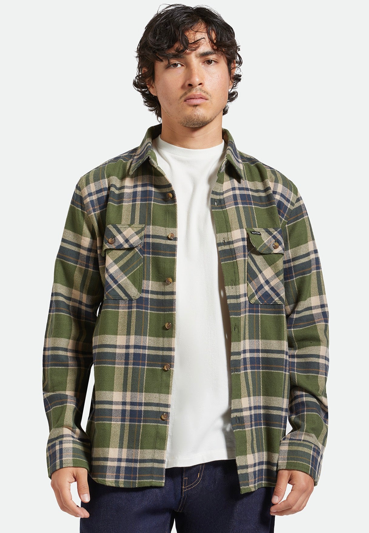 Brixton - Bowery Flannel Cypress Green/Washed Navy/White - Shirt | Men-Image