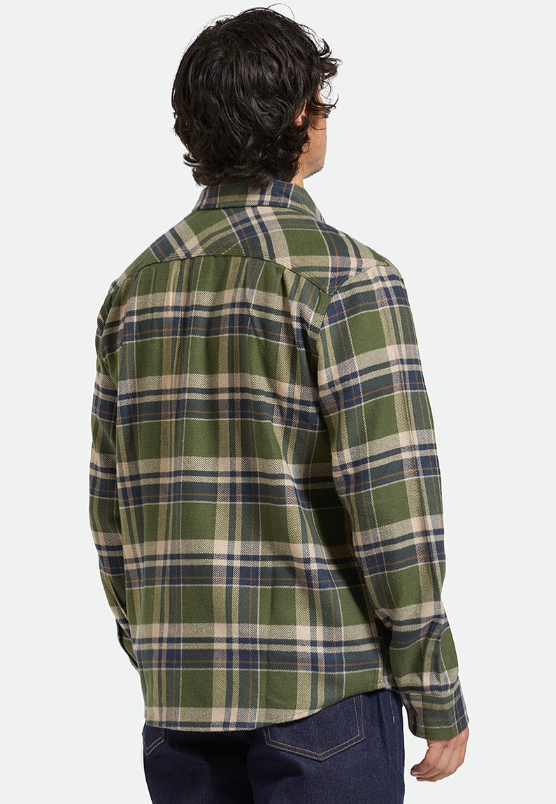 Brixton - Bowery Flannel Cypress Green/Washed Navy/White - Shirt | Men-Image