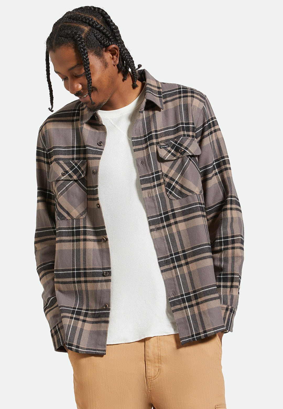 Brixton - Bowery Flannel Charcoal/Black/Cinder Grey - Shirt | Men-Image