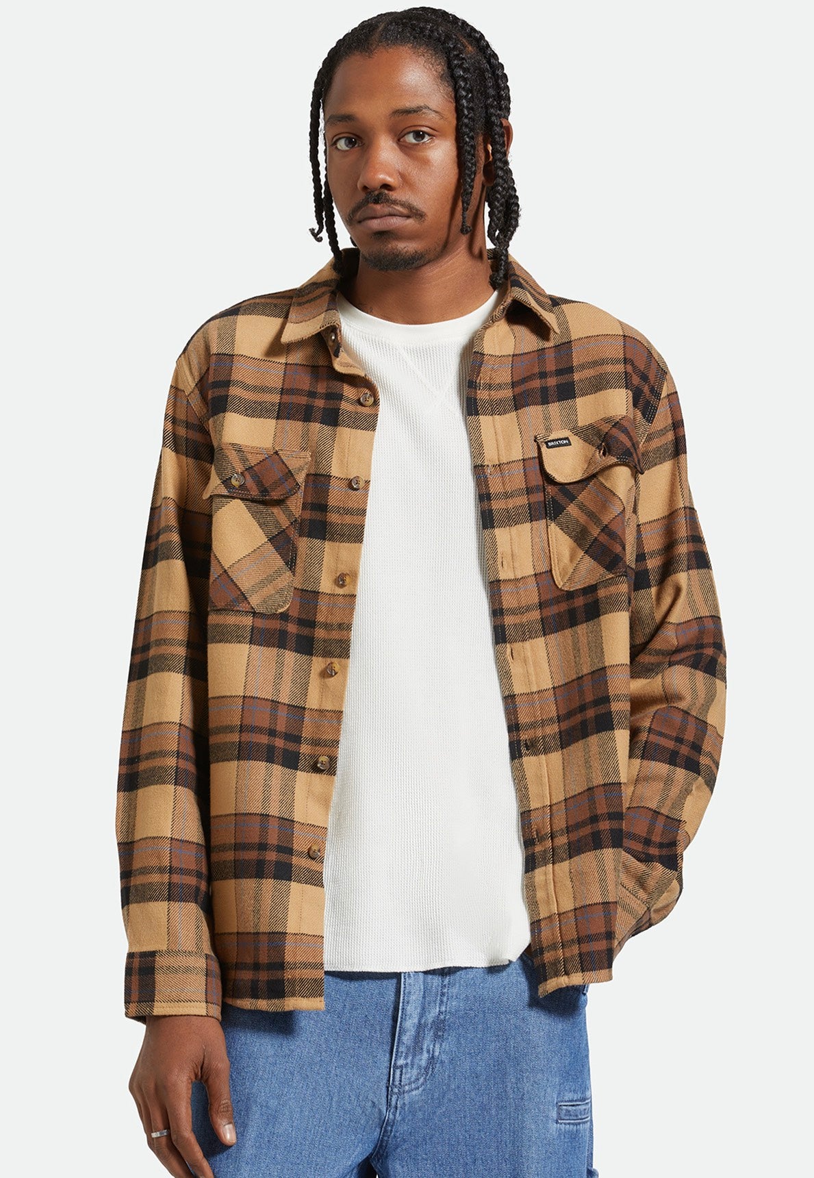 Brixton - Bowery Flannel Tiger's Eye/Pinecone Brown/Washed Black - Shirt | Men-Image