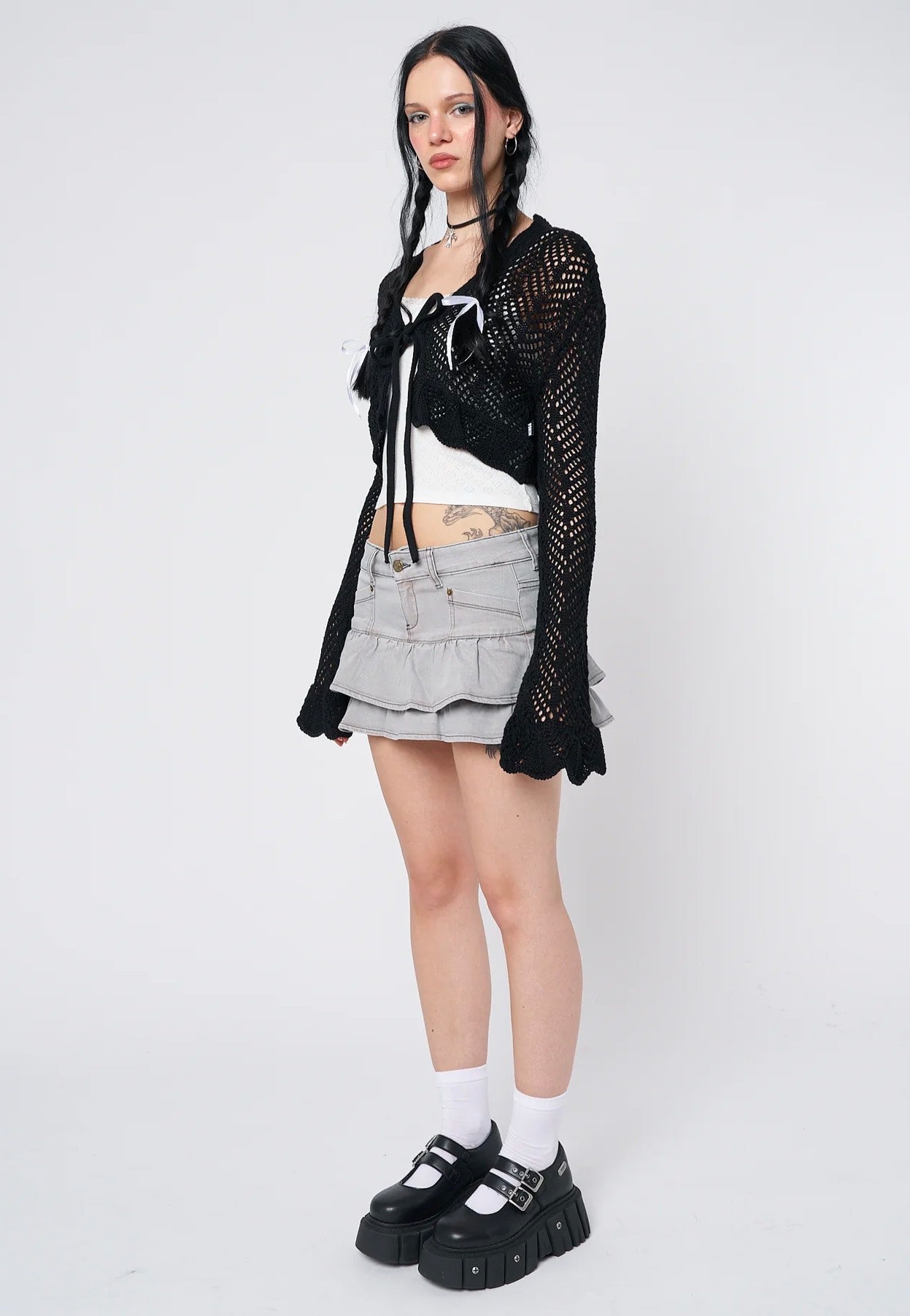 Minga London - Brenna Tie Front Frill Crochet Crop - Cardigan | Women-Image