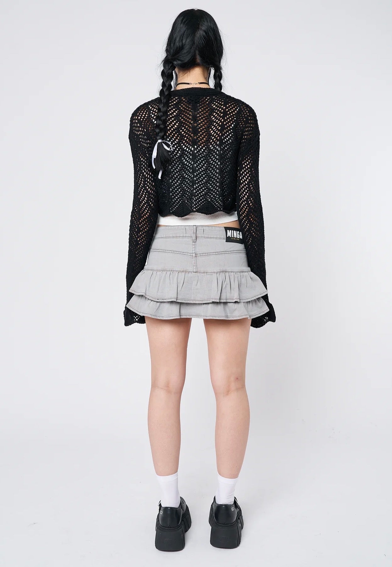 Minga London - Brenna Tie Front Frill Crochet Crop - Cardigan | Women-Image