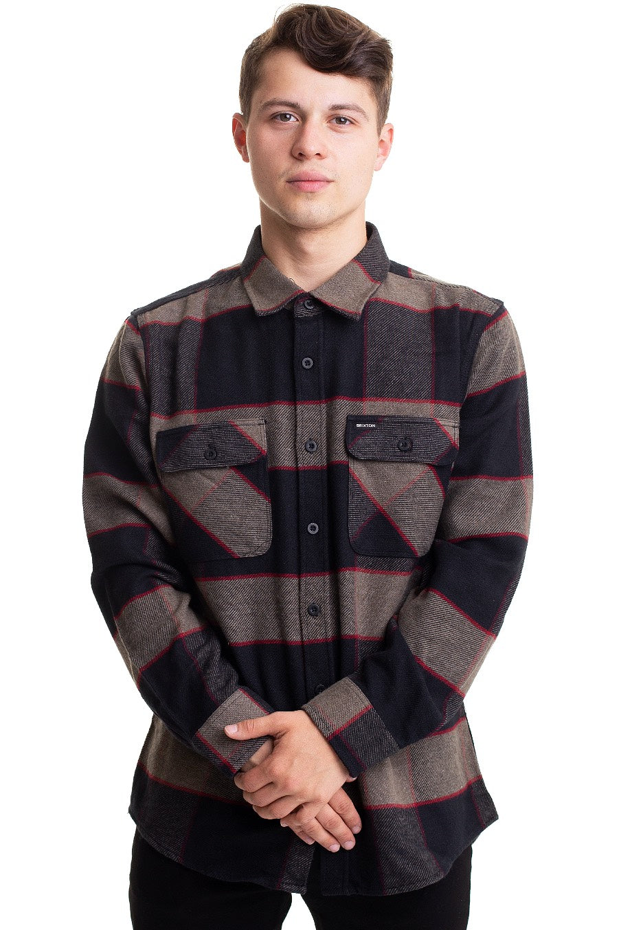 Brixton - Bowery Flannel Heather Grey/Charcoal - Shirt | Men-Image