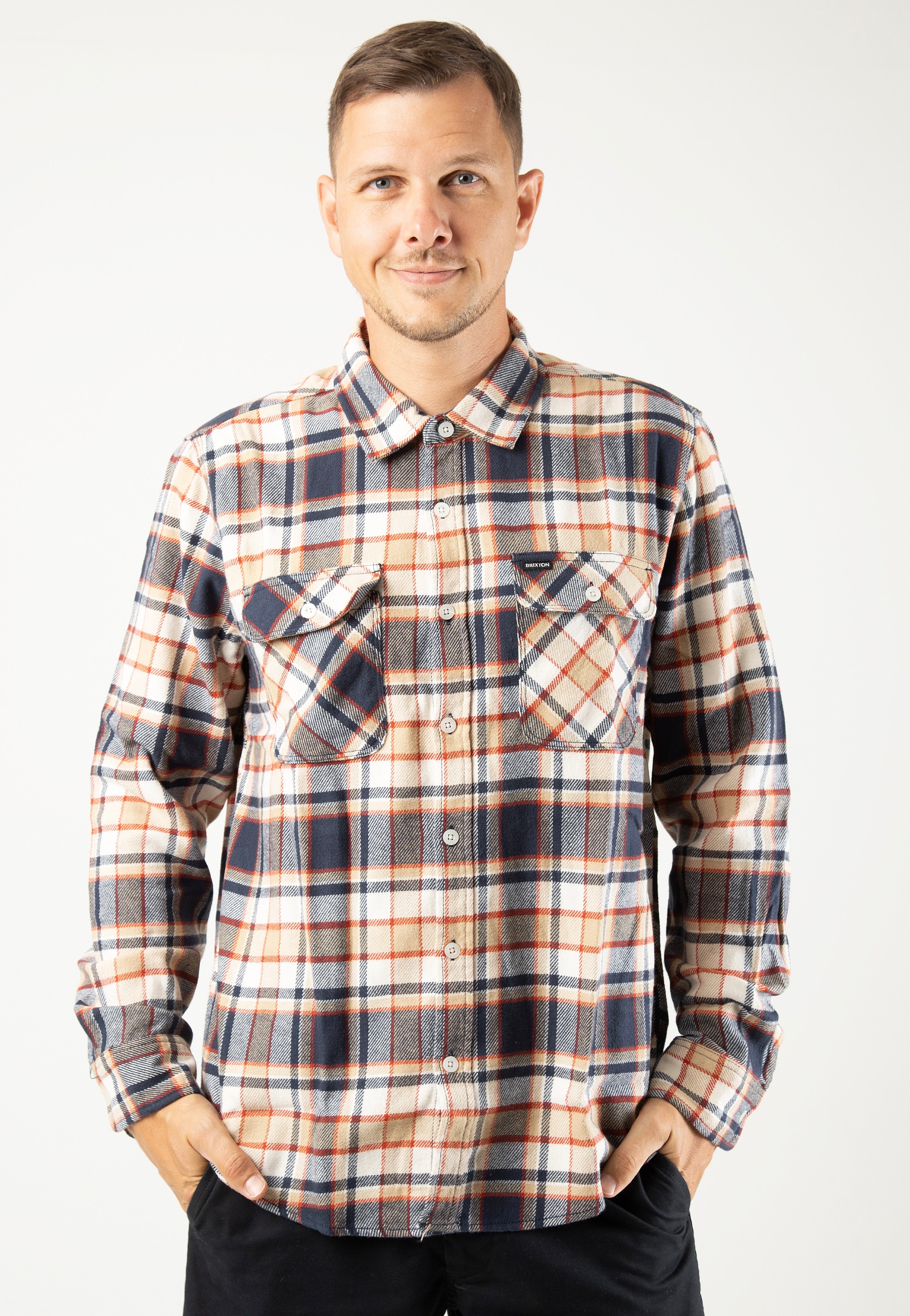 Brixton - Bowery Washed Navy/Barn Red/Off White - Shirt | Men-Image