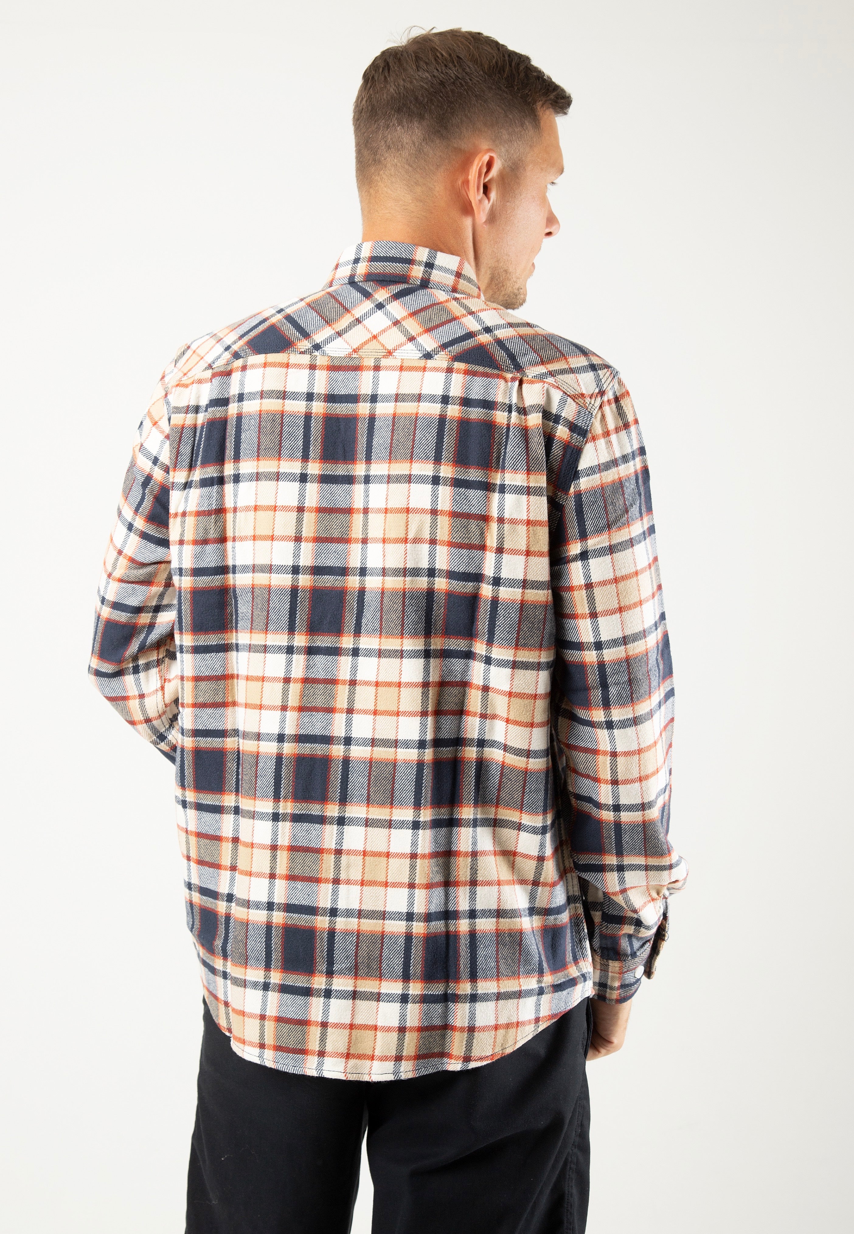 Brixton - Bowery Washed Navy/Barn Red/Off White - Shirt | Men-Image