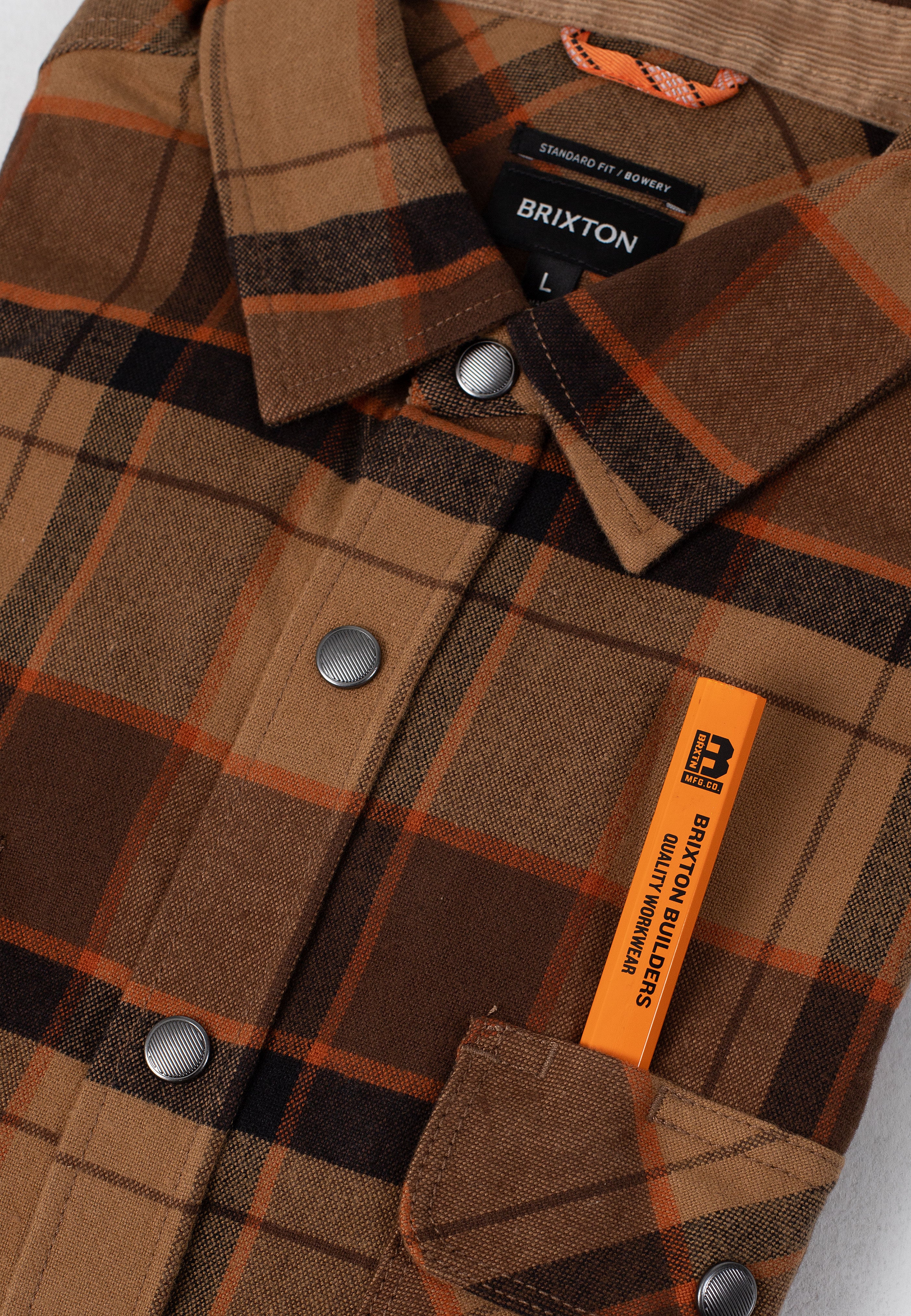 Brixton - Builders Bowery Flannel Burro Brown/Pinecone Brown/Black - Shirt | Men-Image