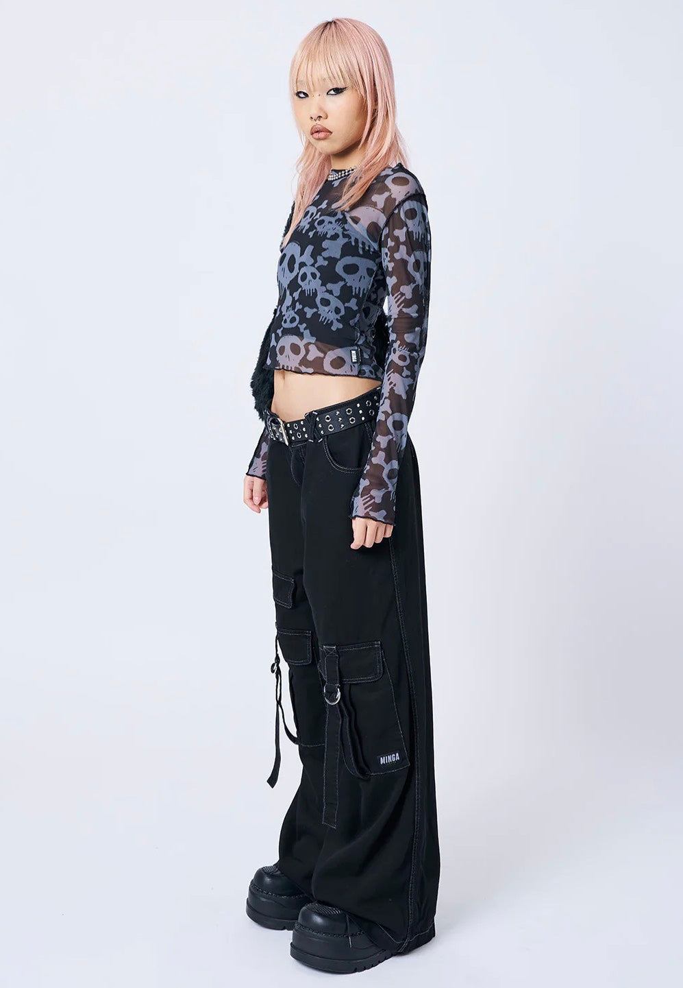 Minga London - Buffy Black & Grey Skull Mesh - Top | Women-Image