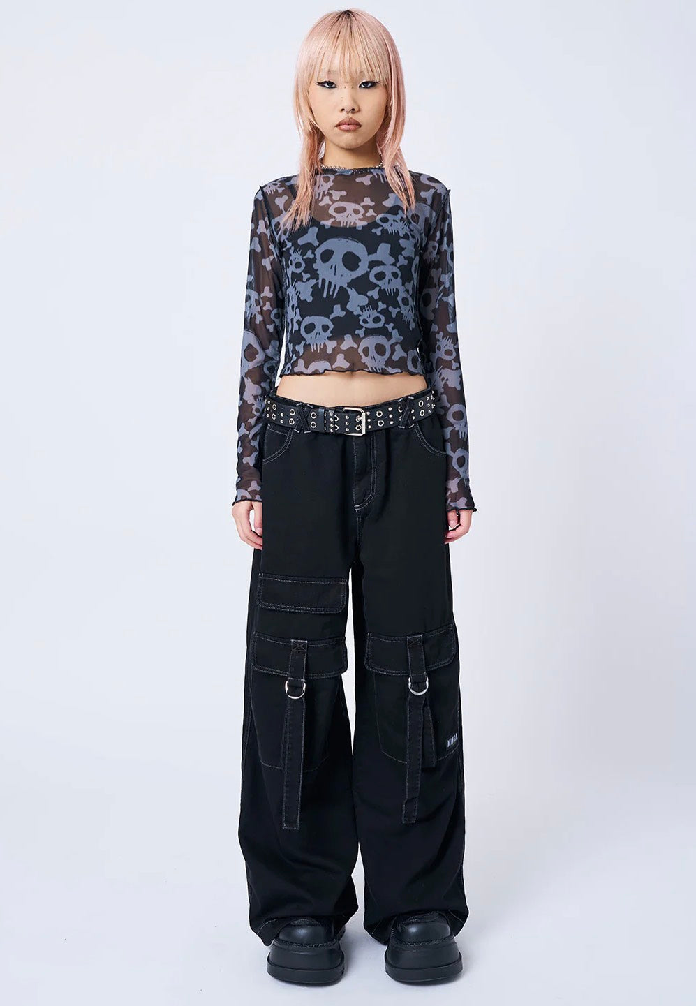 Minga London - Buffy Black & Grey Skull Mesh - Top | Women-Image