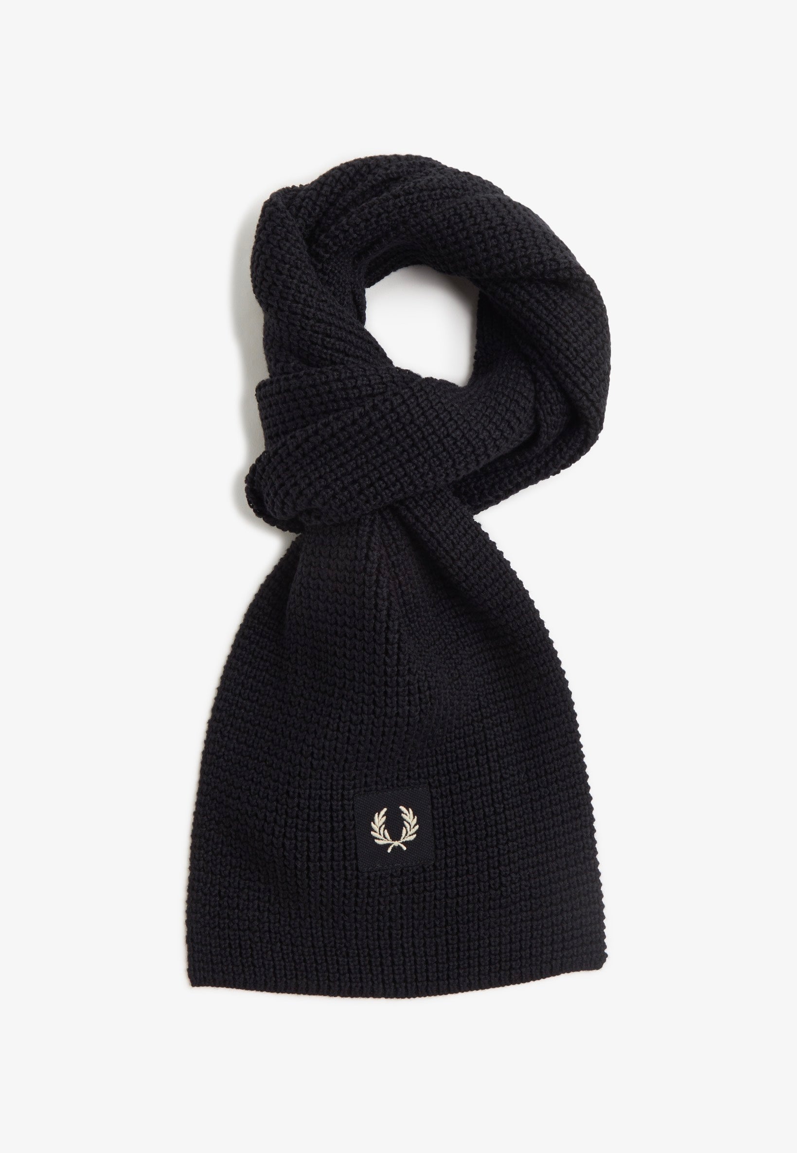 Fred Perry - Waffle Knit Patch Branded Rib Black/Oatmeal - Scarf | Neutral-Image