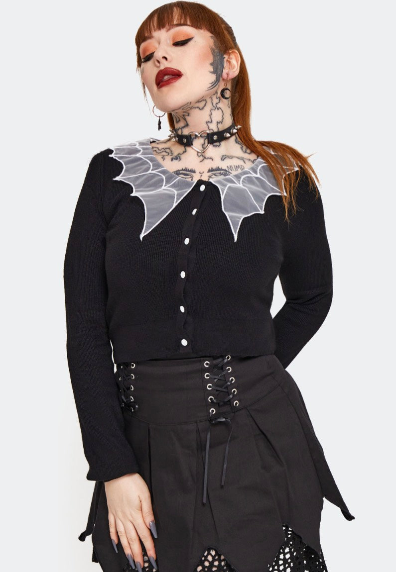 Jawbreaker - Spider Web Collar Cropped Black - Cardigan | Women-Image