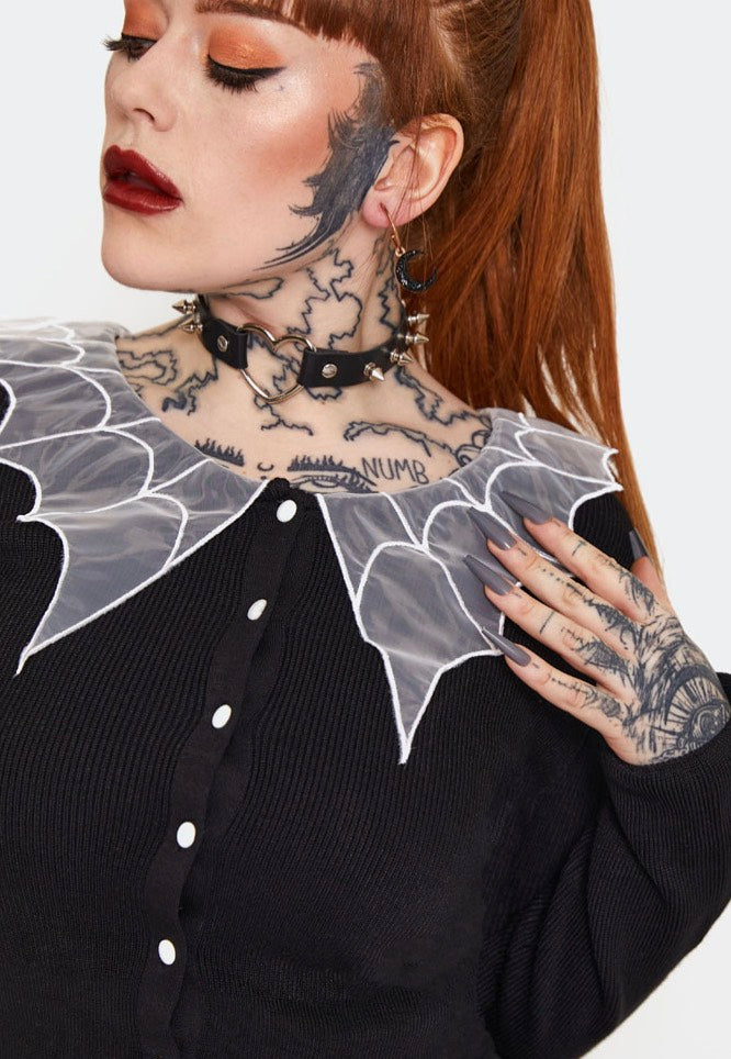 Jawbreaker - Spider Web Collar Cropped Black - Cardigan | Women-Image