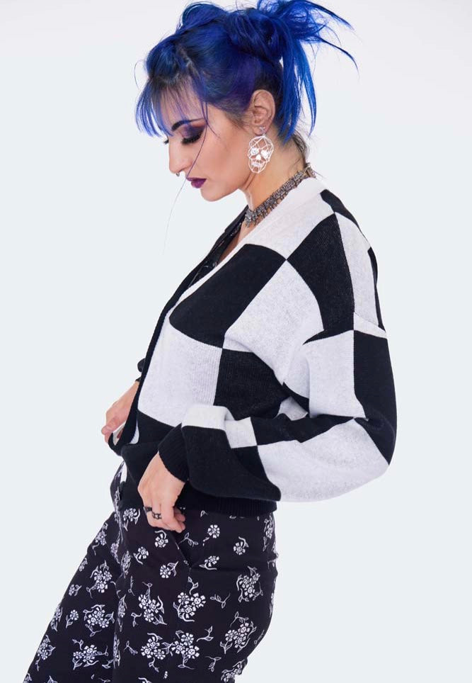 Jawbreaker - Oversized Checkerboard Black/White - Cardigan | Women-Image