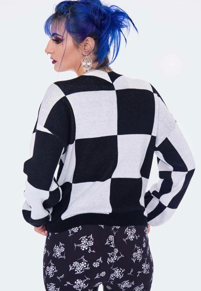 Jawbreaker - Oversized Checkerboard Black/White - Cardigan | Women-Image