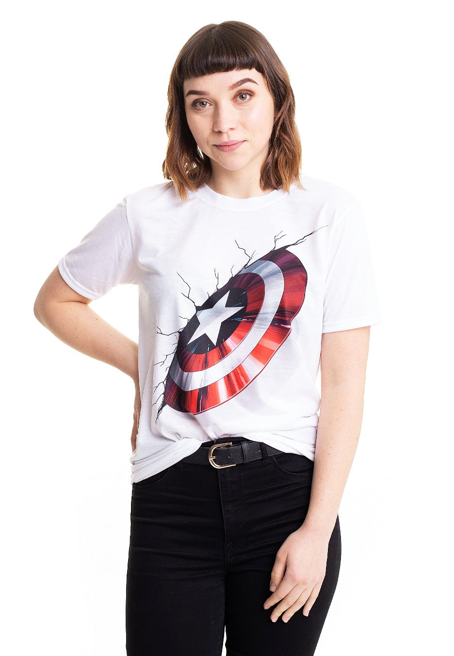 Captain America - America's Shield In White - T-Shirt | Women-Image