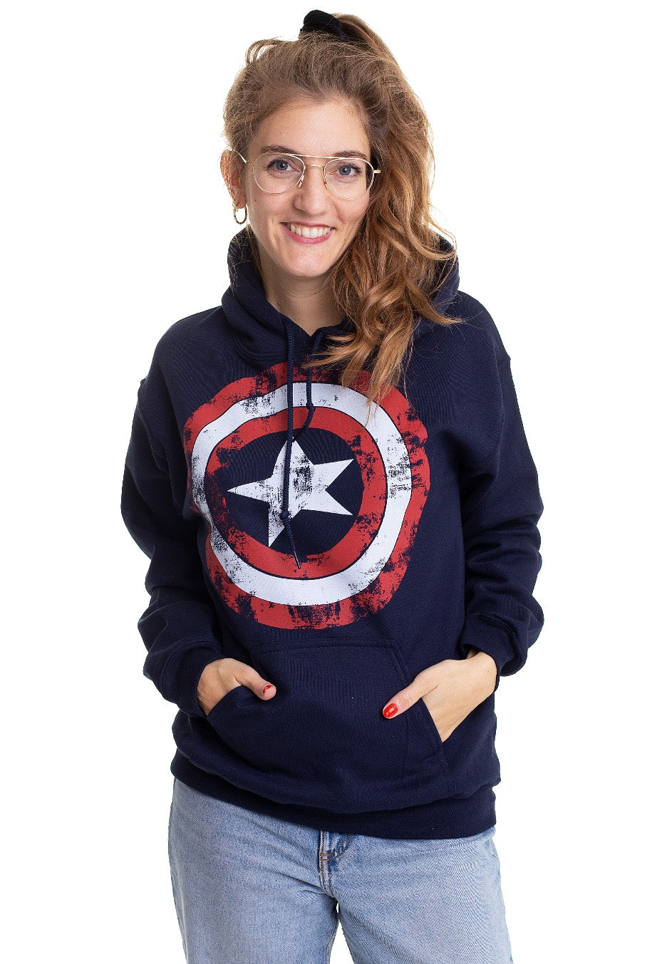 Captain America - Distressed Shield Blue - Hoodie | Women-Image