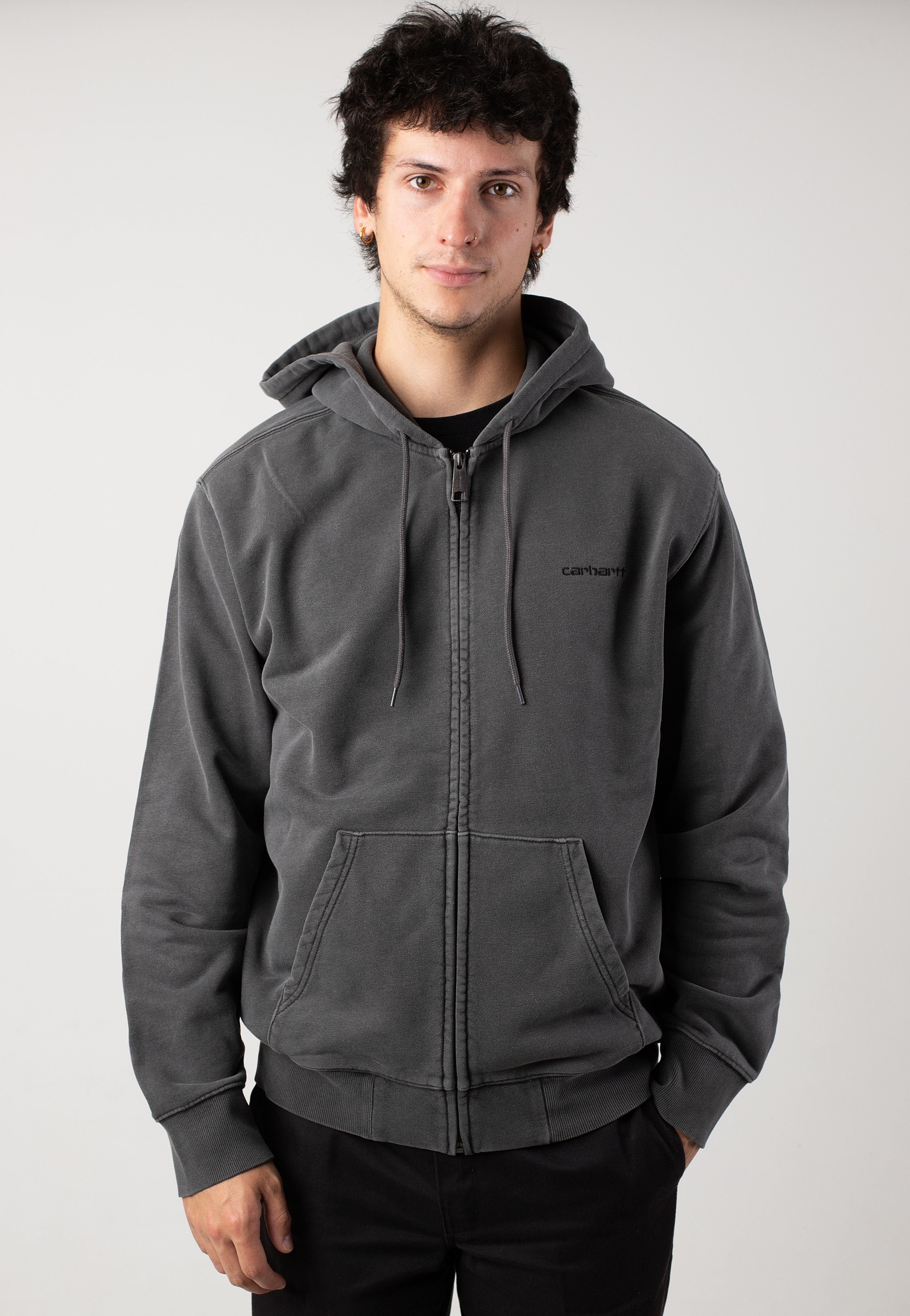 Carhartt WIP - Hooded Duster Script Garment Dyed Black - Zipper | Men-Image