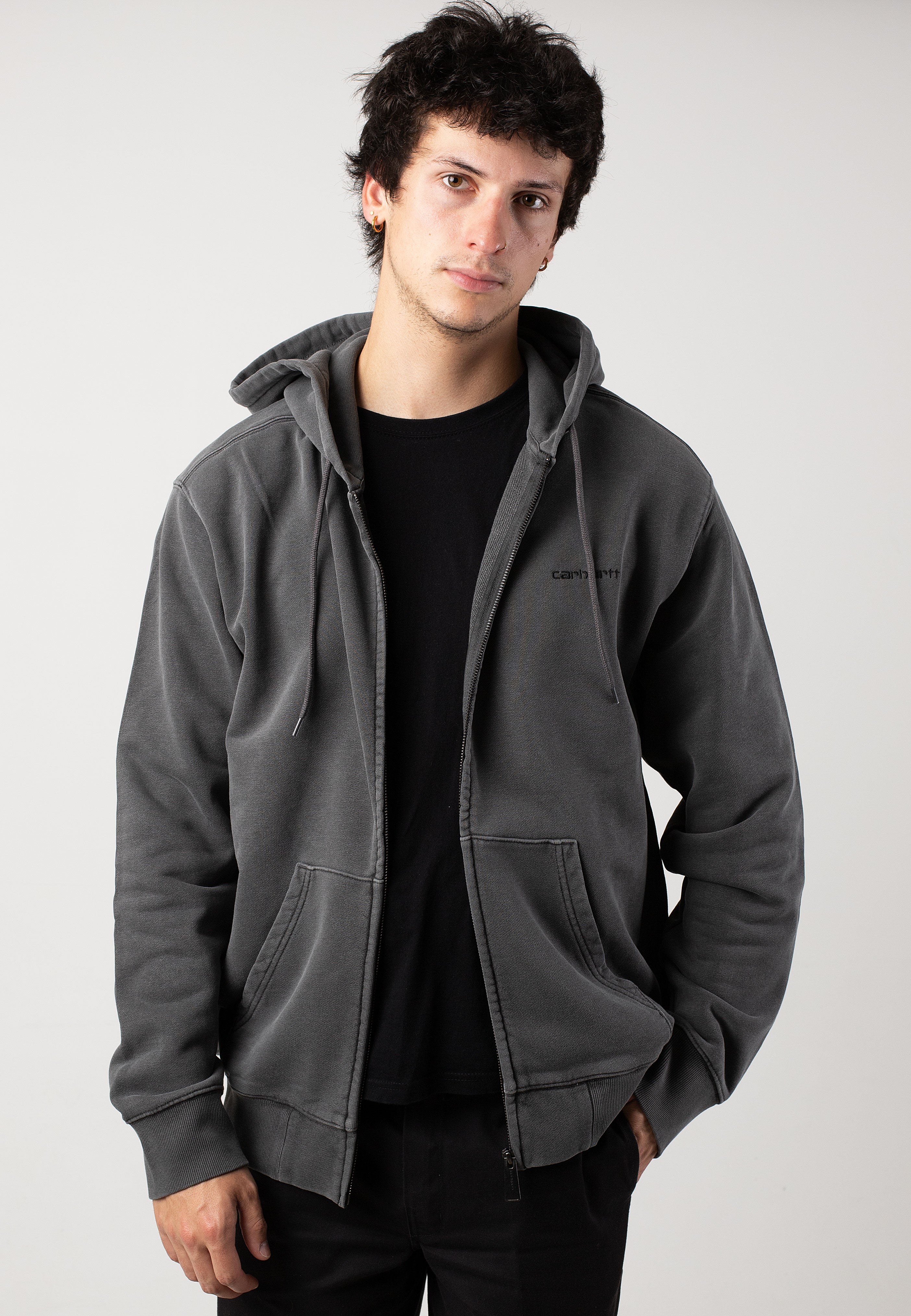 Carhartt WIP - Hooded Duster Script Garment Dyed Black - Zipper | Men-Image