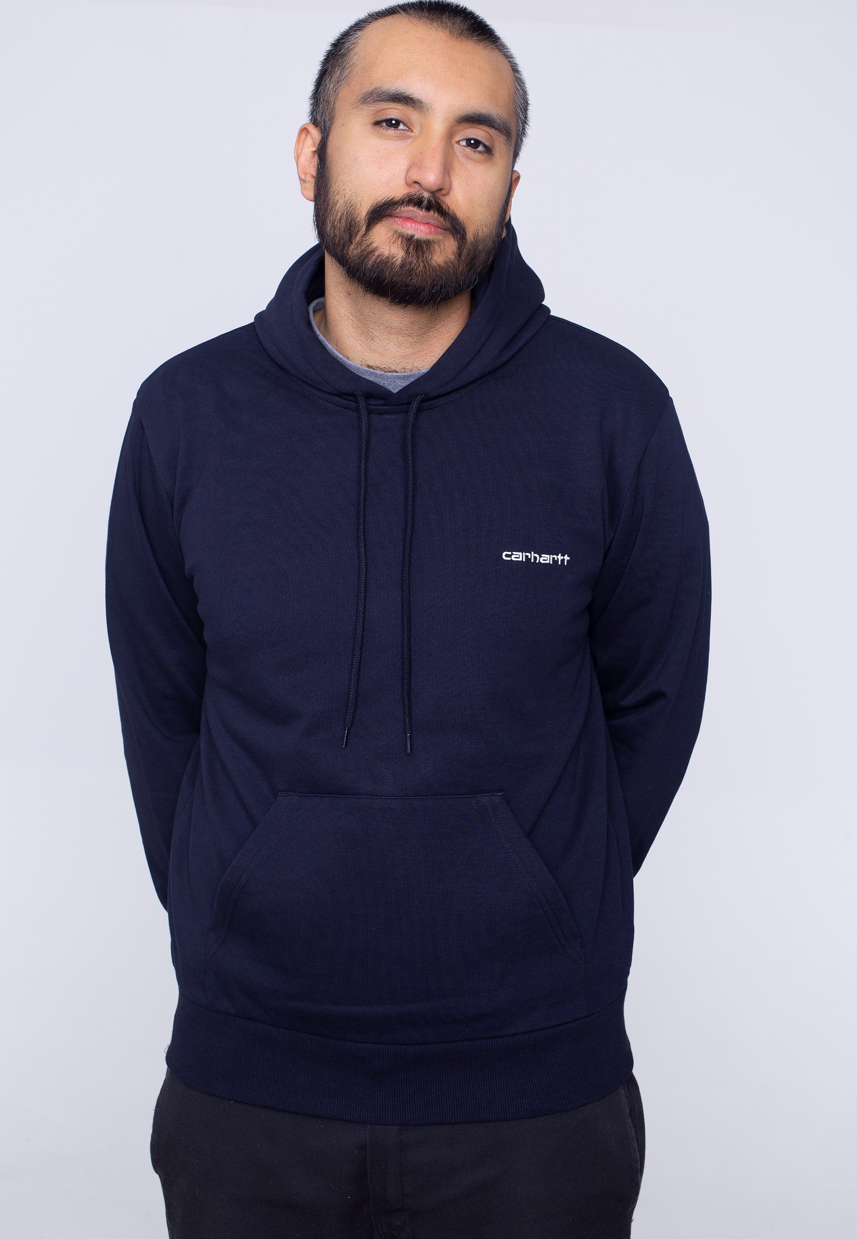 Carhartt WIP - Hooded Script Embroidery Sweat Dark Navy/White - Hoodie | Men-Image