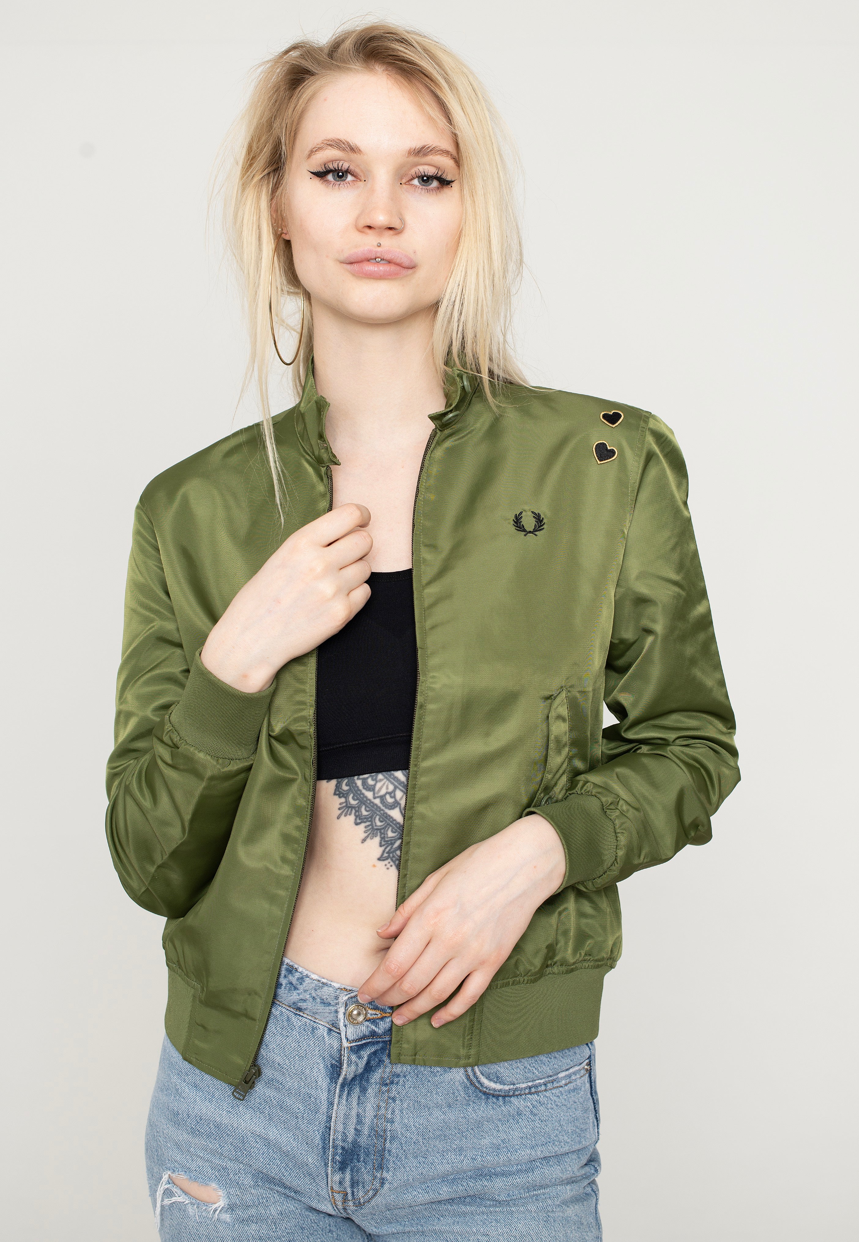 Fred Perry x Amy Winehouse - Printed Lining Zip Thru Parka Green - Jacket | Women-Image