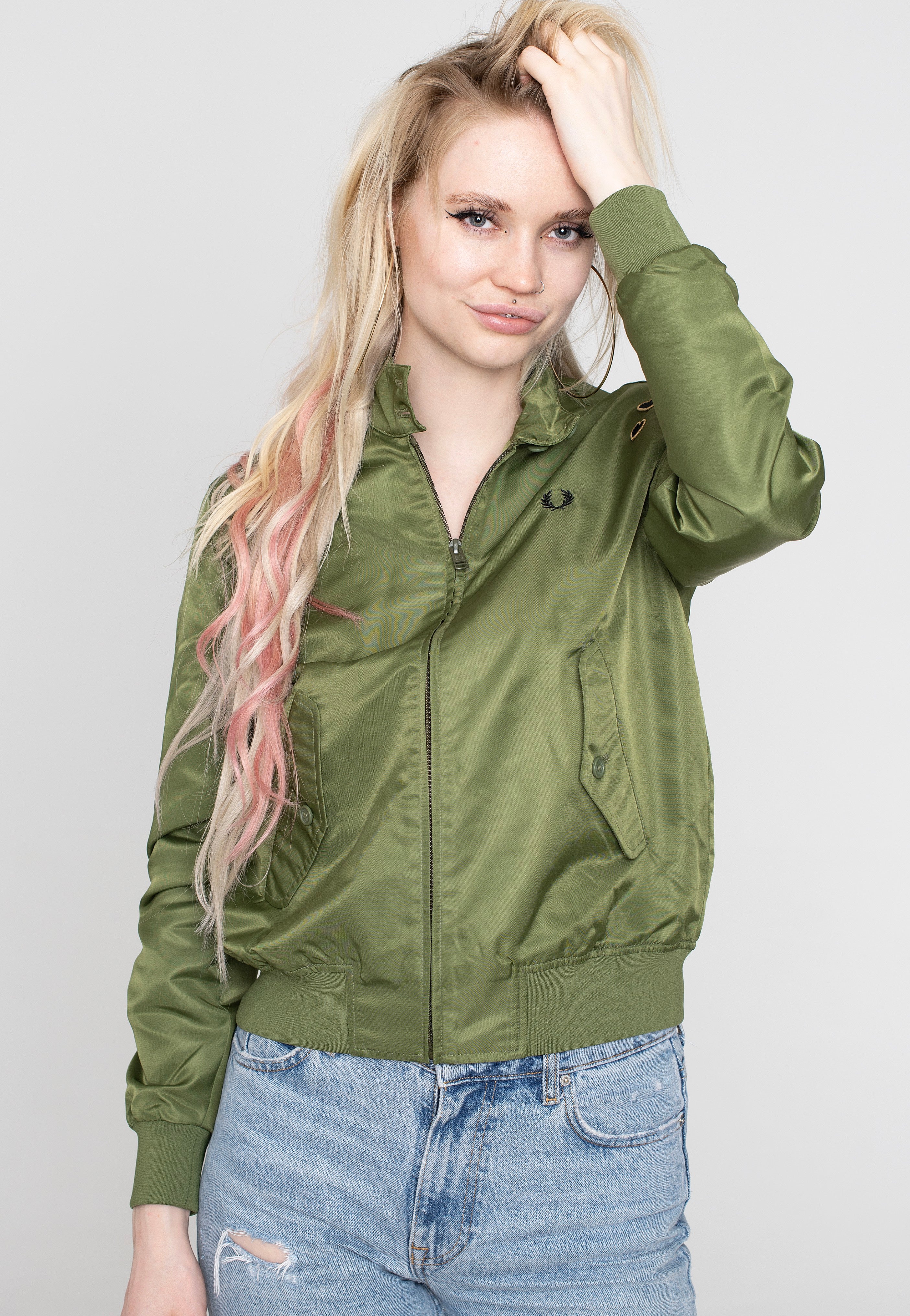 Fred Perry x Amy Winehouse - Printed Lining Zip Thru Parka Green - Jacket | Women-Image