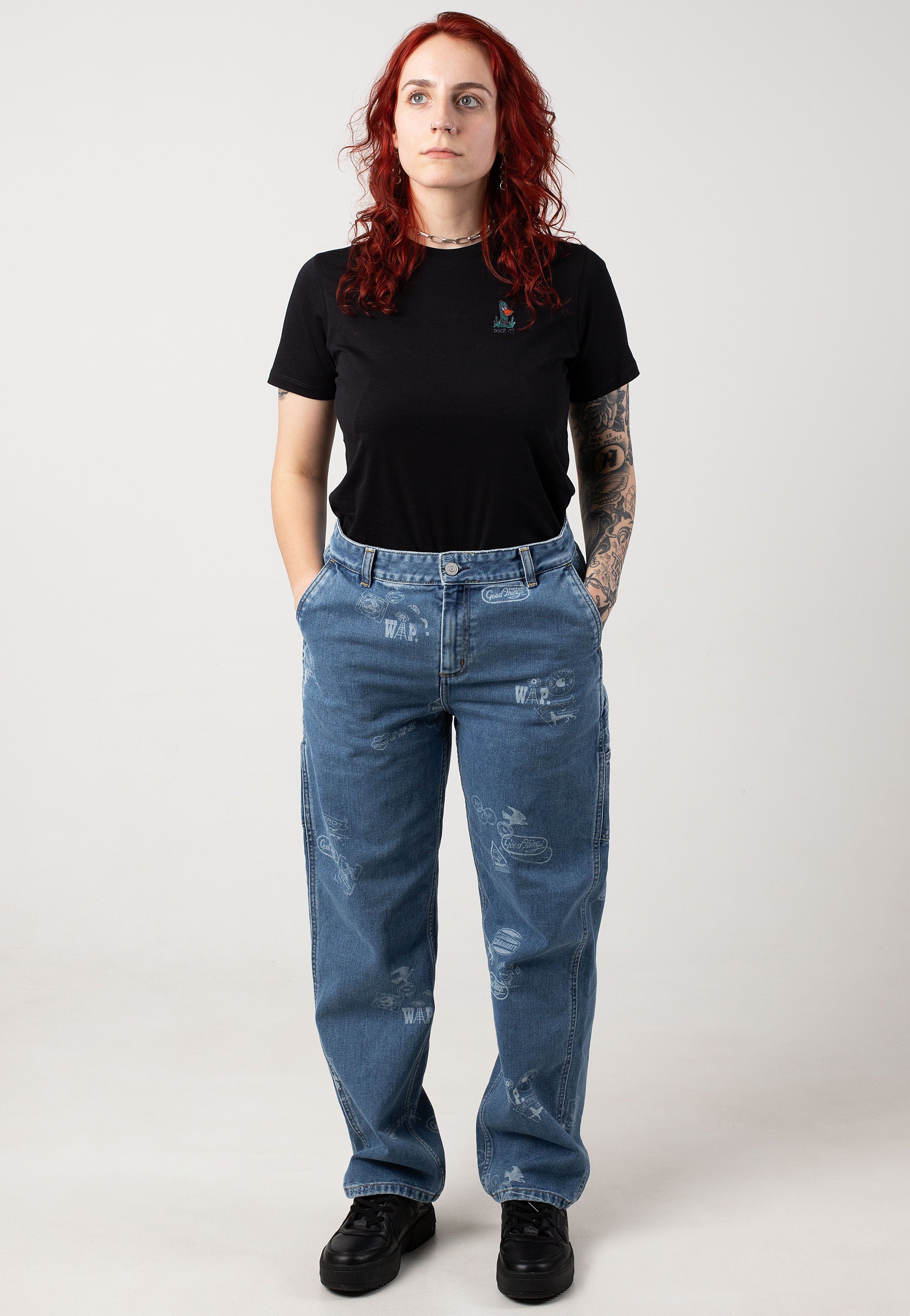 Carhartt WIP - W' Stamp Bleached Stamp Print/Blue - Pants | Women-Image