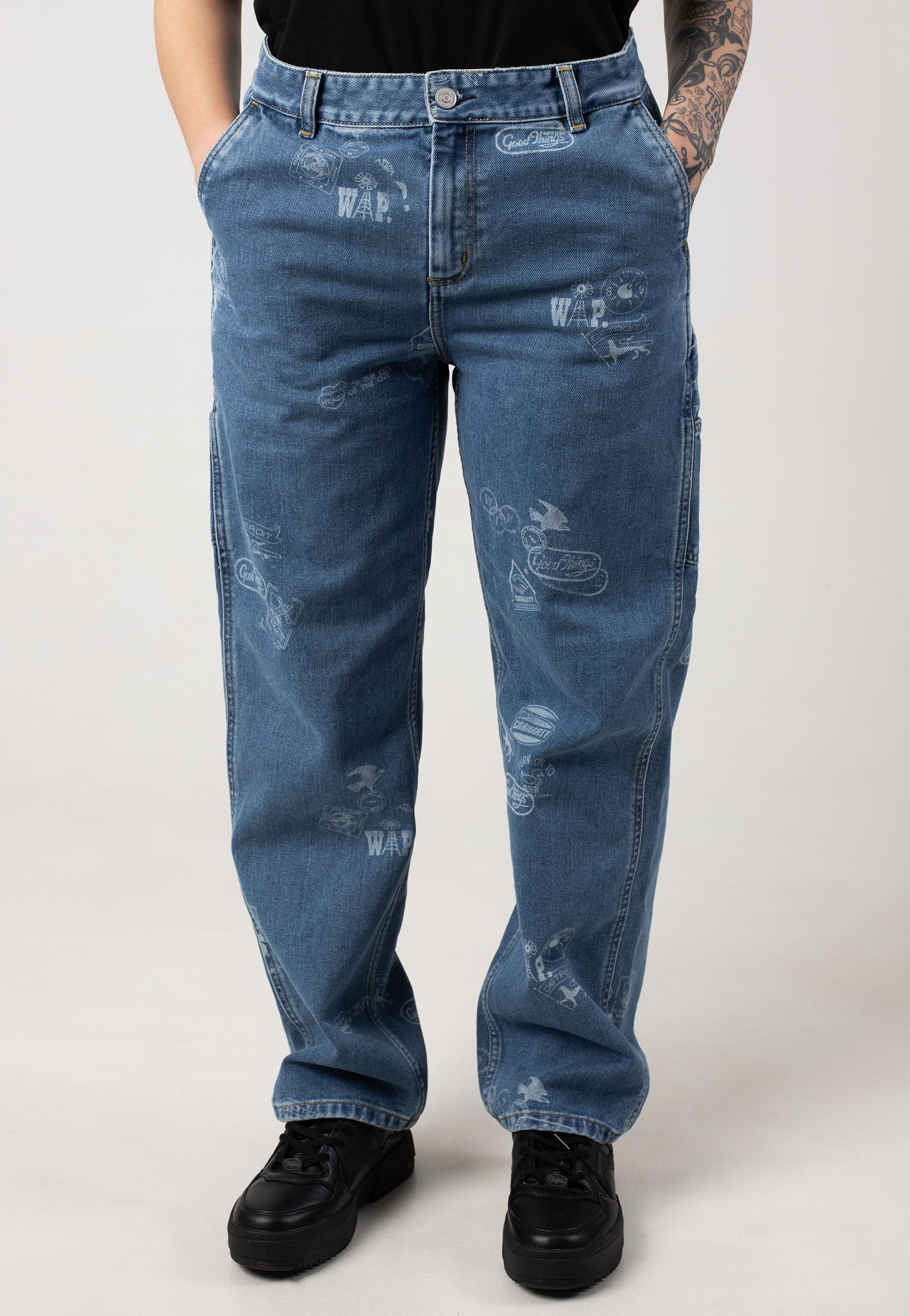 Carhartt WIP - W' Stamp Bleached Stamp Print/Blue - Pants | Women-Image