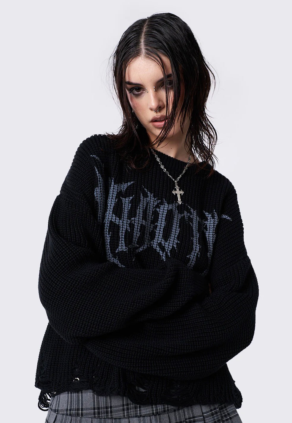 Minga London - Chaotic Distressed Knit Black - Pullover | Women-Image