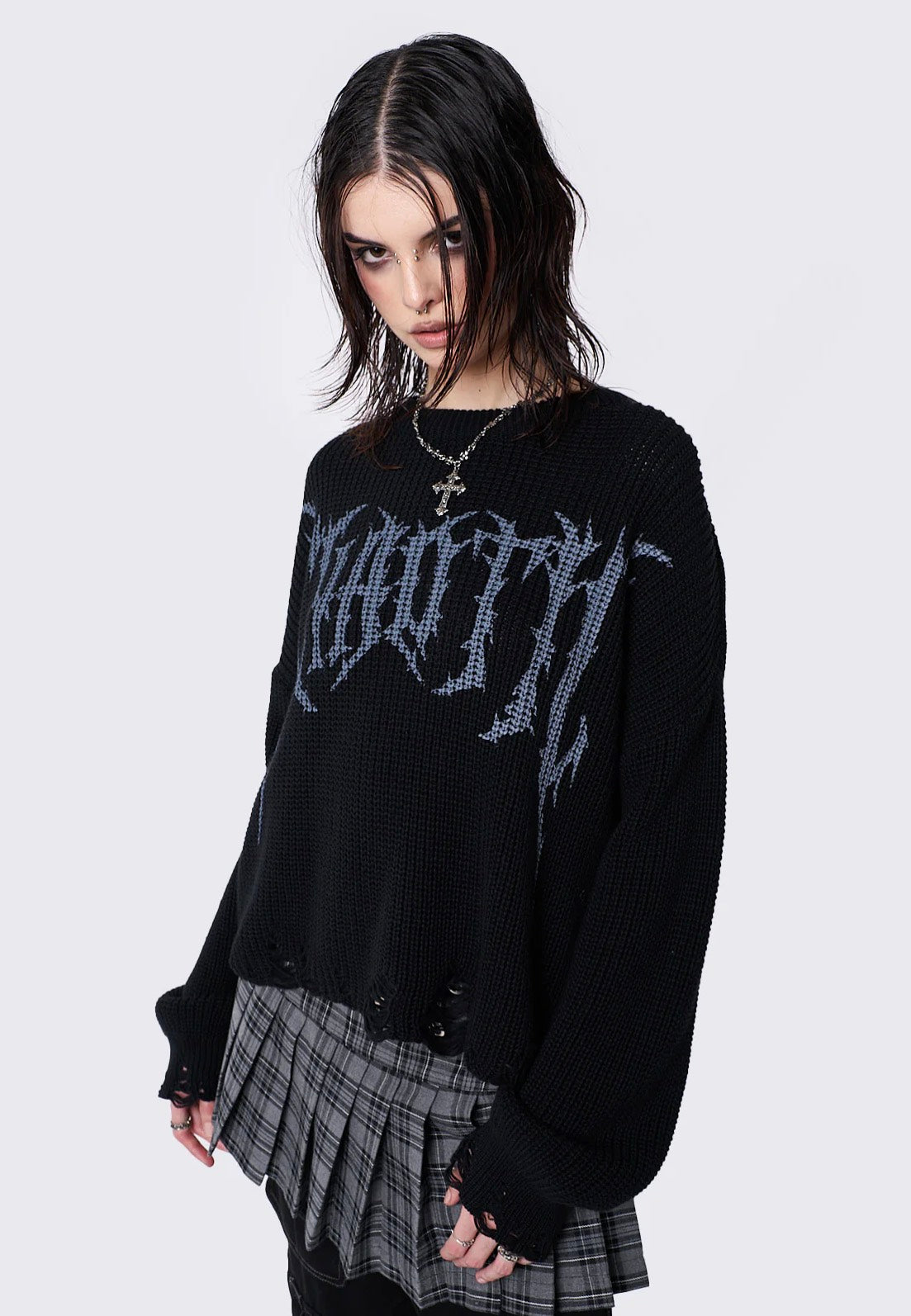 Minga London - Chaotic Distressed Knit Black - Pullover | Women-Image