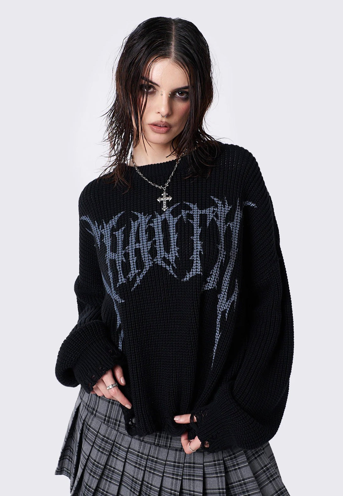 Minga London - Chaotic Distressed Knit Black - Pullover | Women-Image