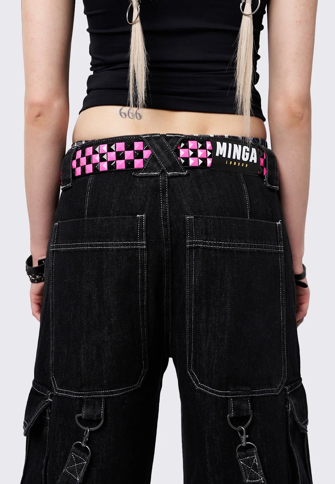 Minga London - Checkerstrike Pink Black Studded - Belt | Neutral-Image