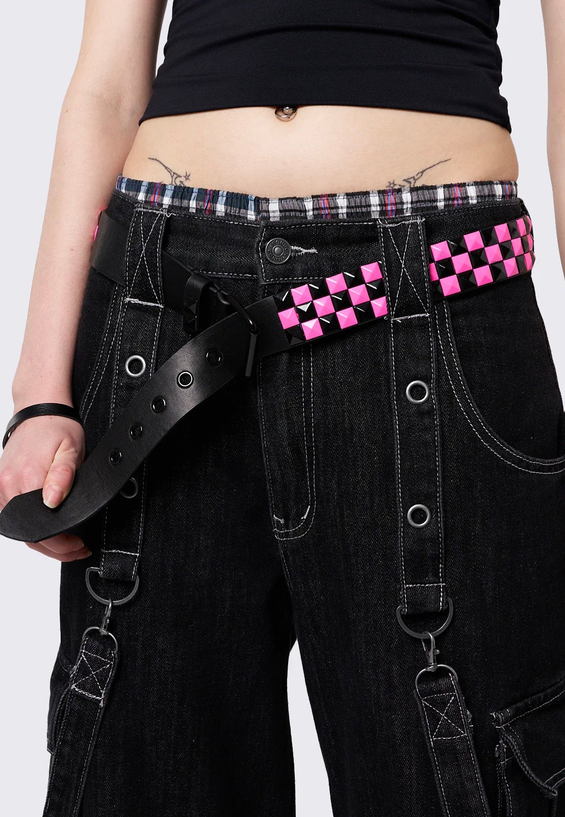 Minga London - Checkerstrike Pink Black Studded - Belt | Neutral-Image