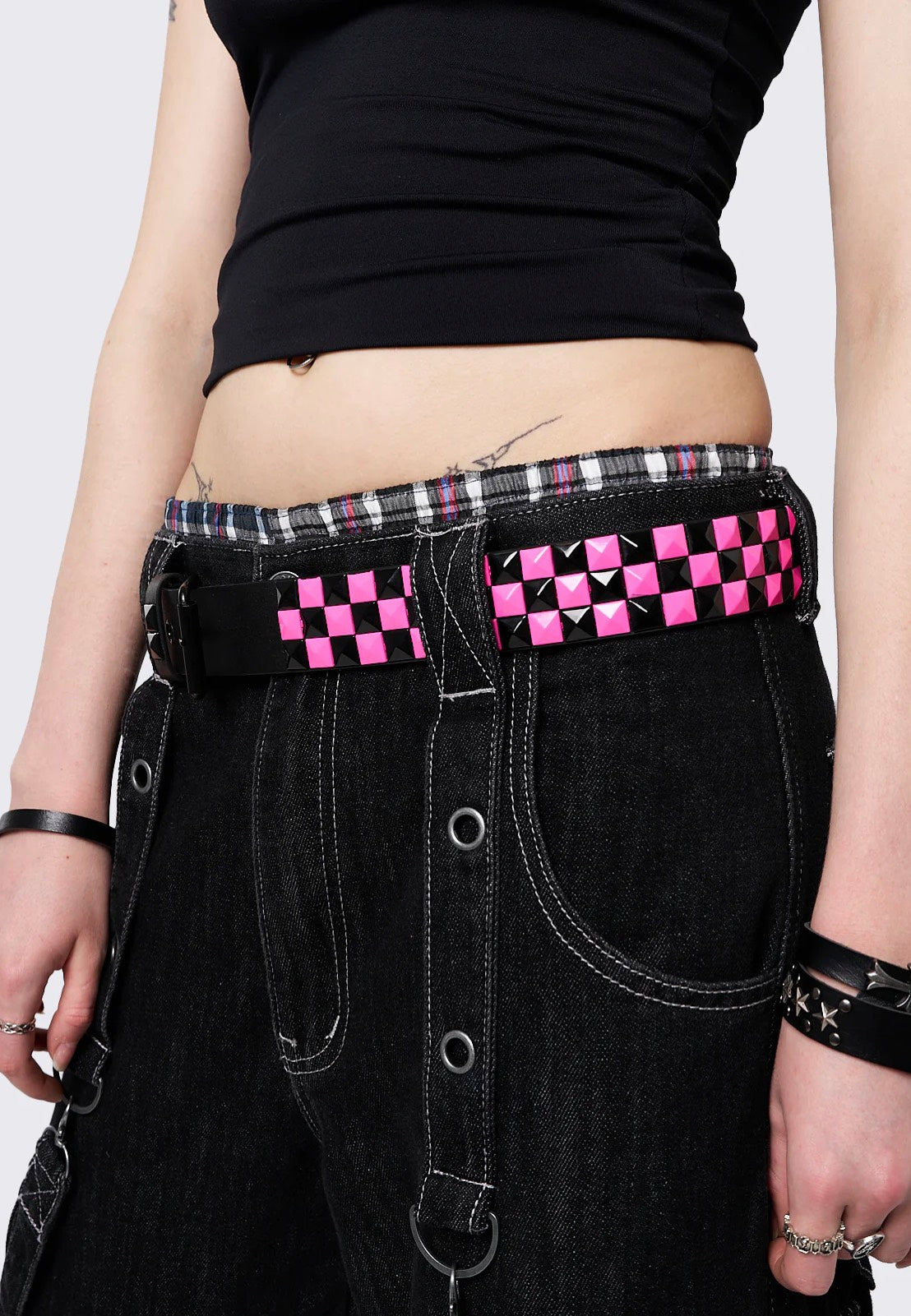 Minga London - Checkerstrike Pink Black Studded - Belt | Neutral-Image