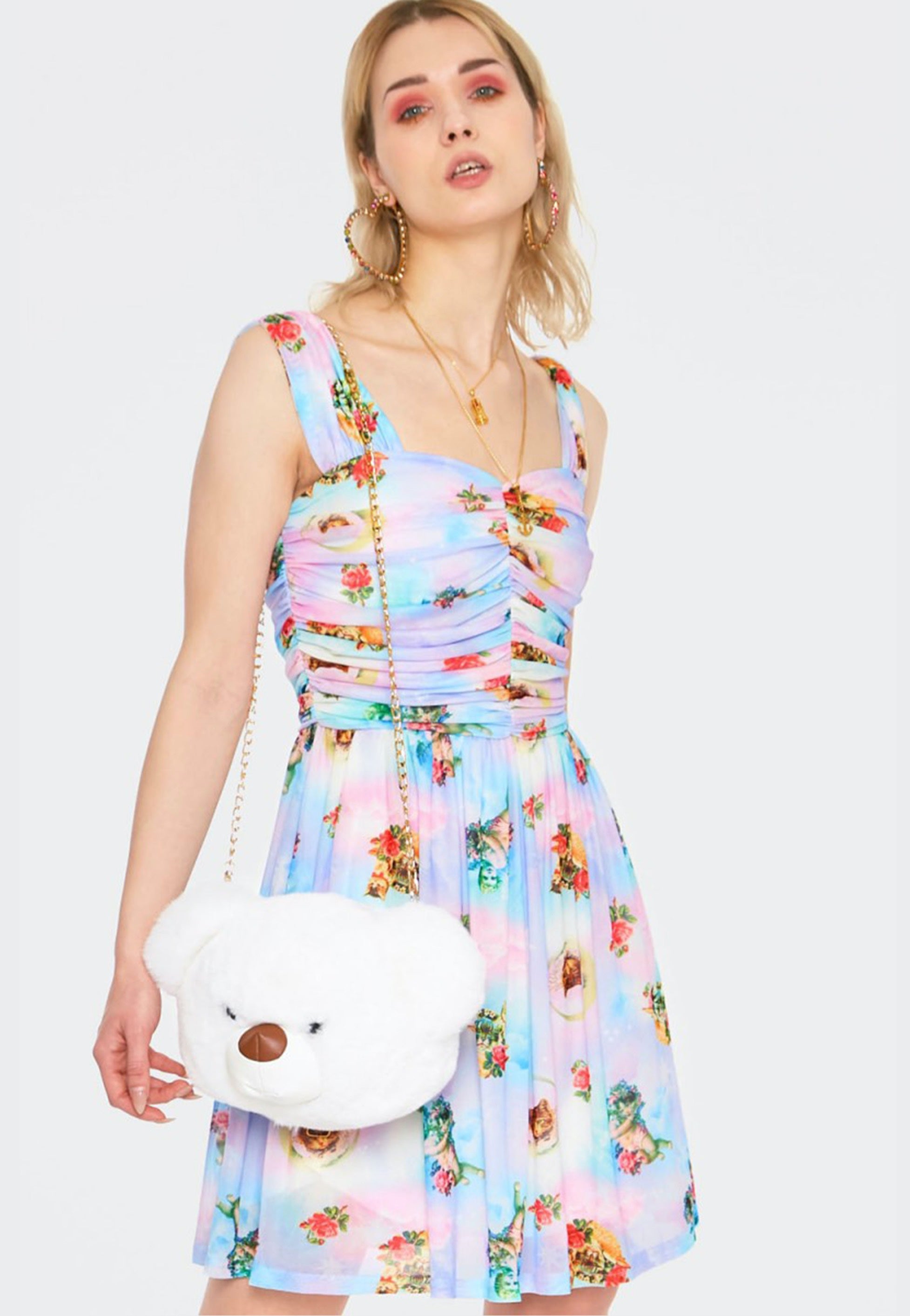 Jawbreaker - Cherub Cat Print Chiffon Skater Multicoloured - Dress | Women-Image