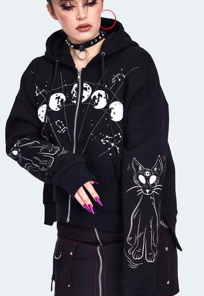 Jawbreaker - Cosmic Cat Print Black - Zipper | Women-Image