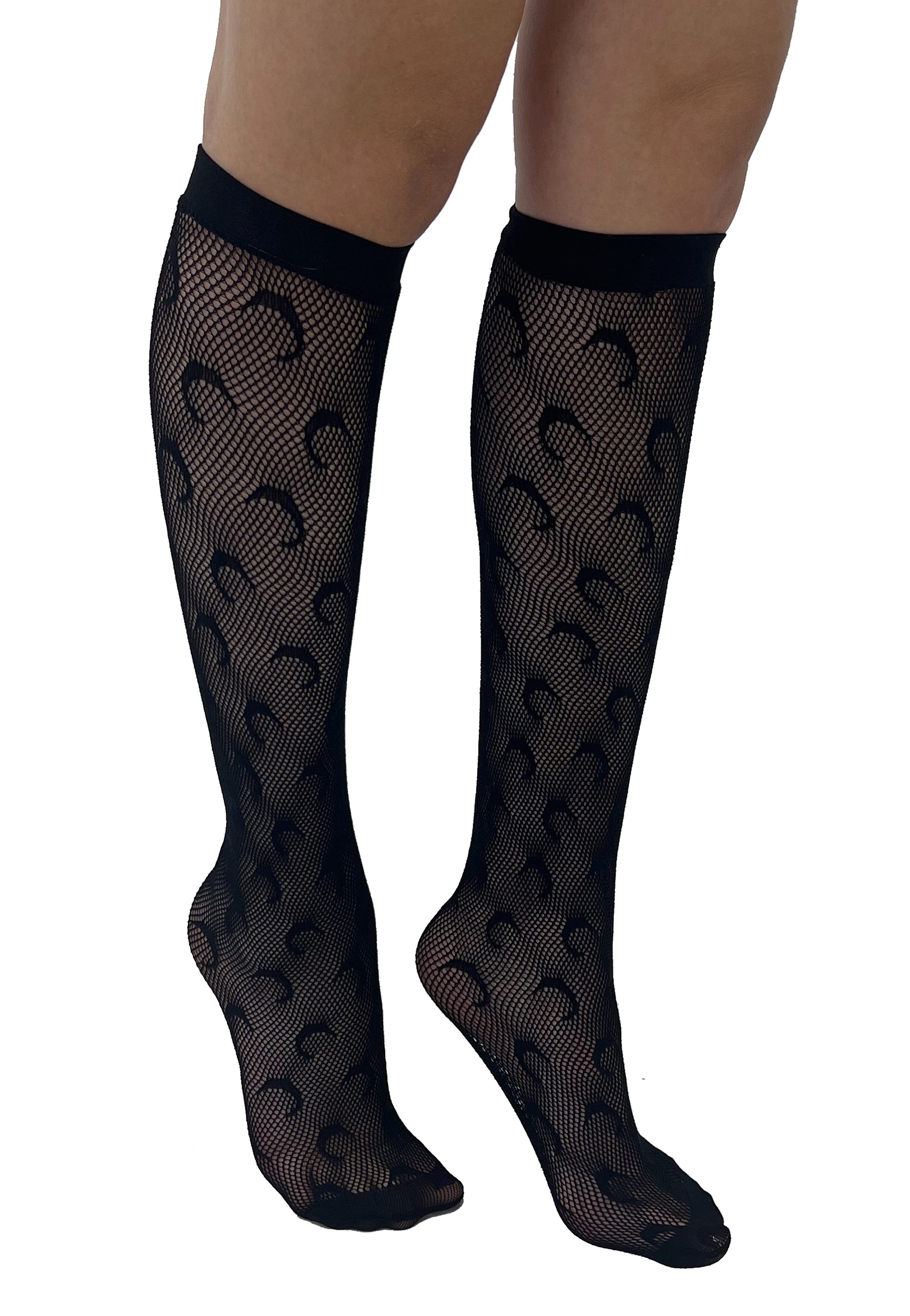 Pamela Mann - Crescent Moon Net Knee Black - Socks | Neutral-Image