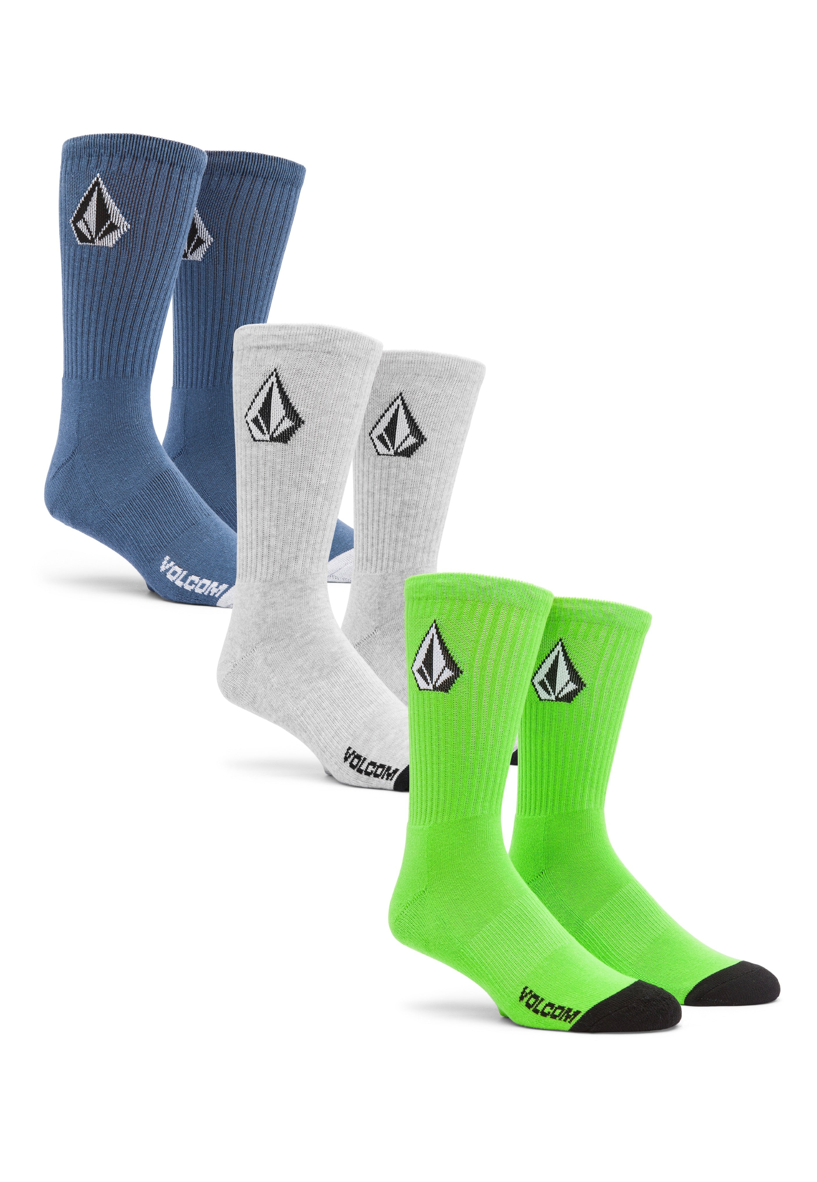 Volcom - Full Stone Pack Of 3 Stone Blue - Socks | Neutral-Image