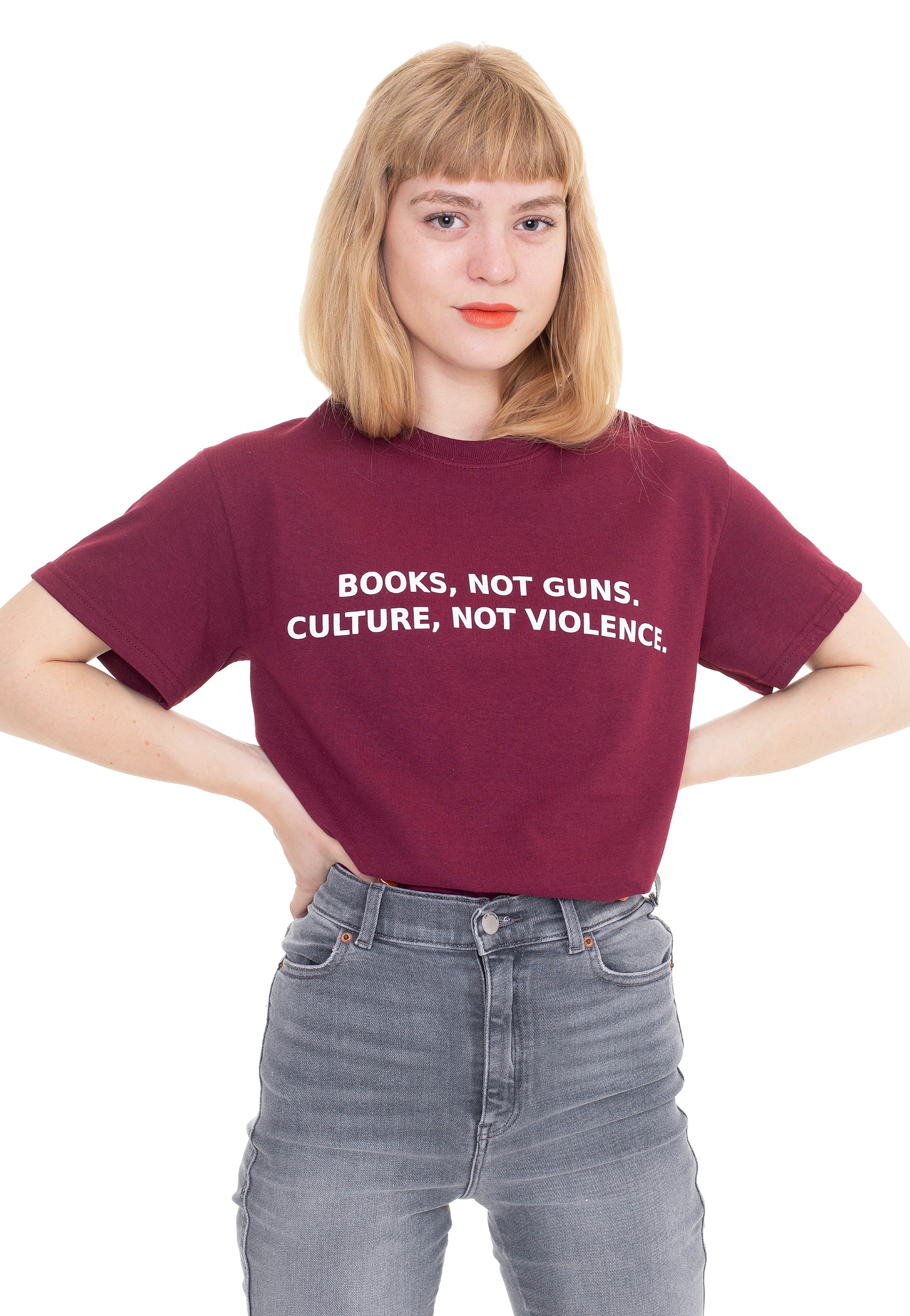 Dancitee - Books Not Guns Burgundy - T-Shirt | Women-Image