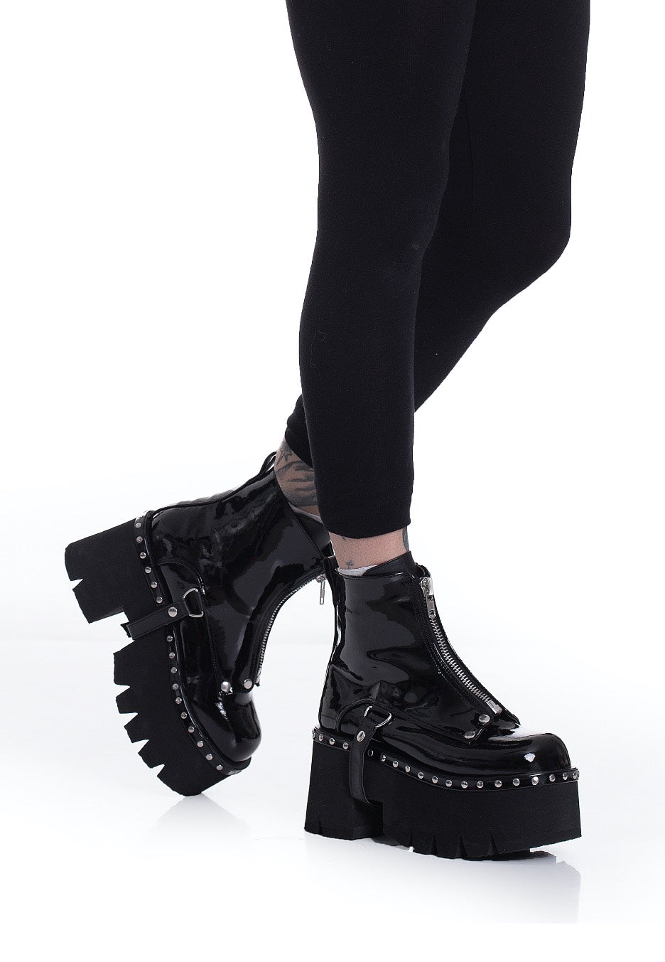 DemoniaCult - Ashes 100 Metal Front Zip Patent Vegan Leather - Girl Shoes | Women-Image