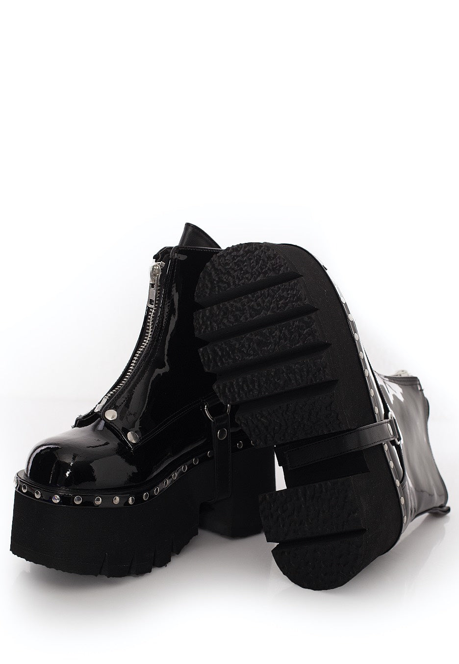 DemoniaCult - Ashes 100 Metal Front Zip Patent Vegan Leather - Girl Shoes | Women-Image