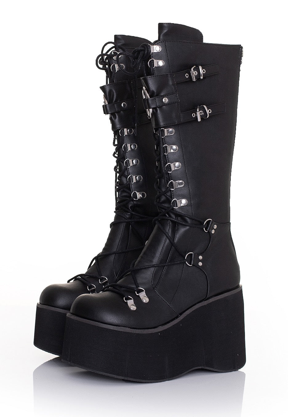 DemoniaCult - Kera 200 Lace Up Knee High Black Vegan Leather - Girl Shoes | Women-Image