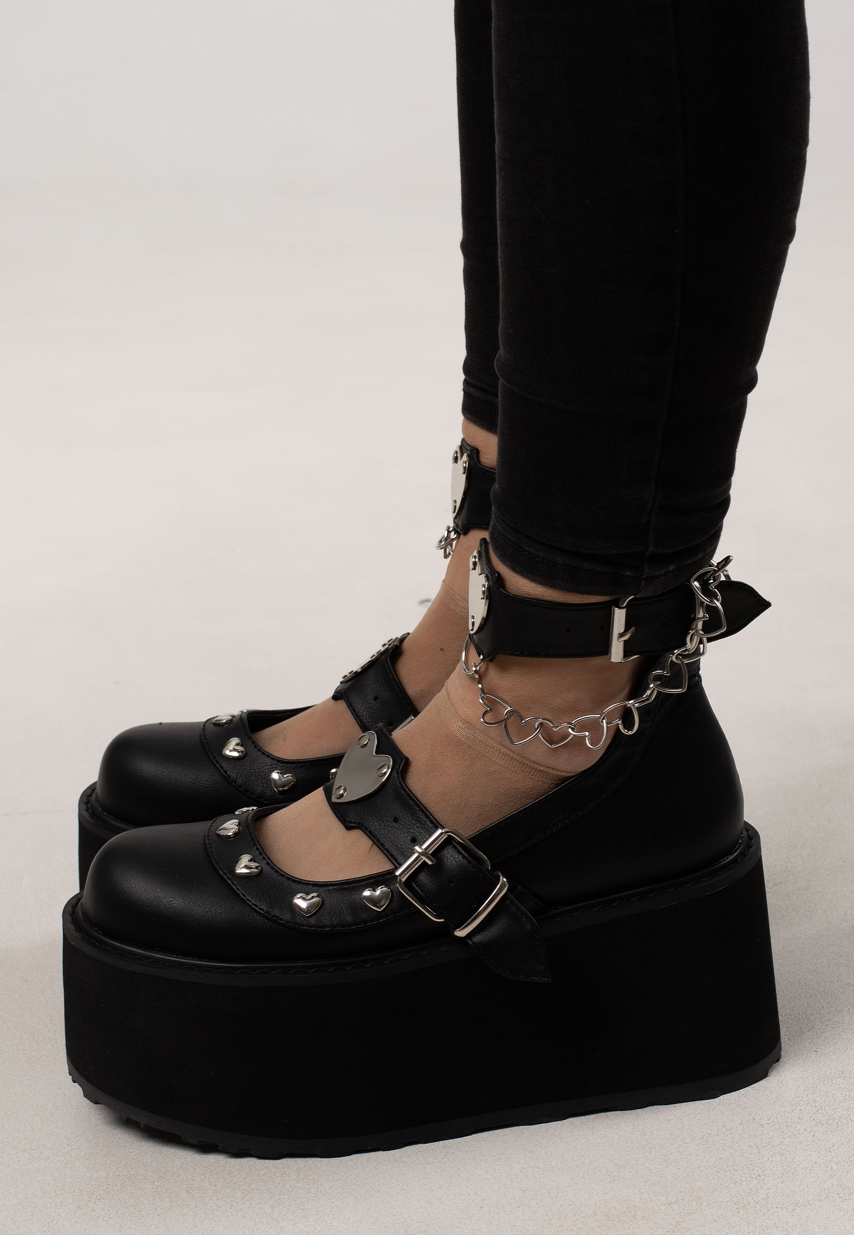 DemoniaCult - 4 1/2 Platform Dual Strap Black - Girl Shoes | Women-Image