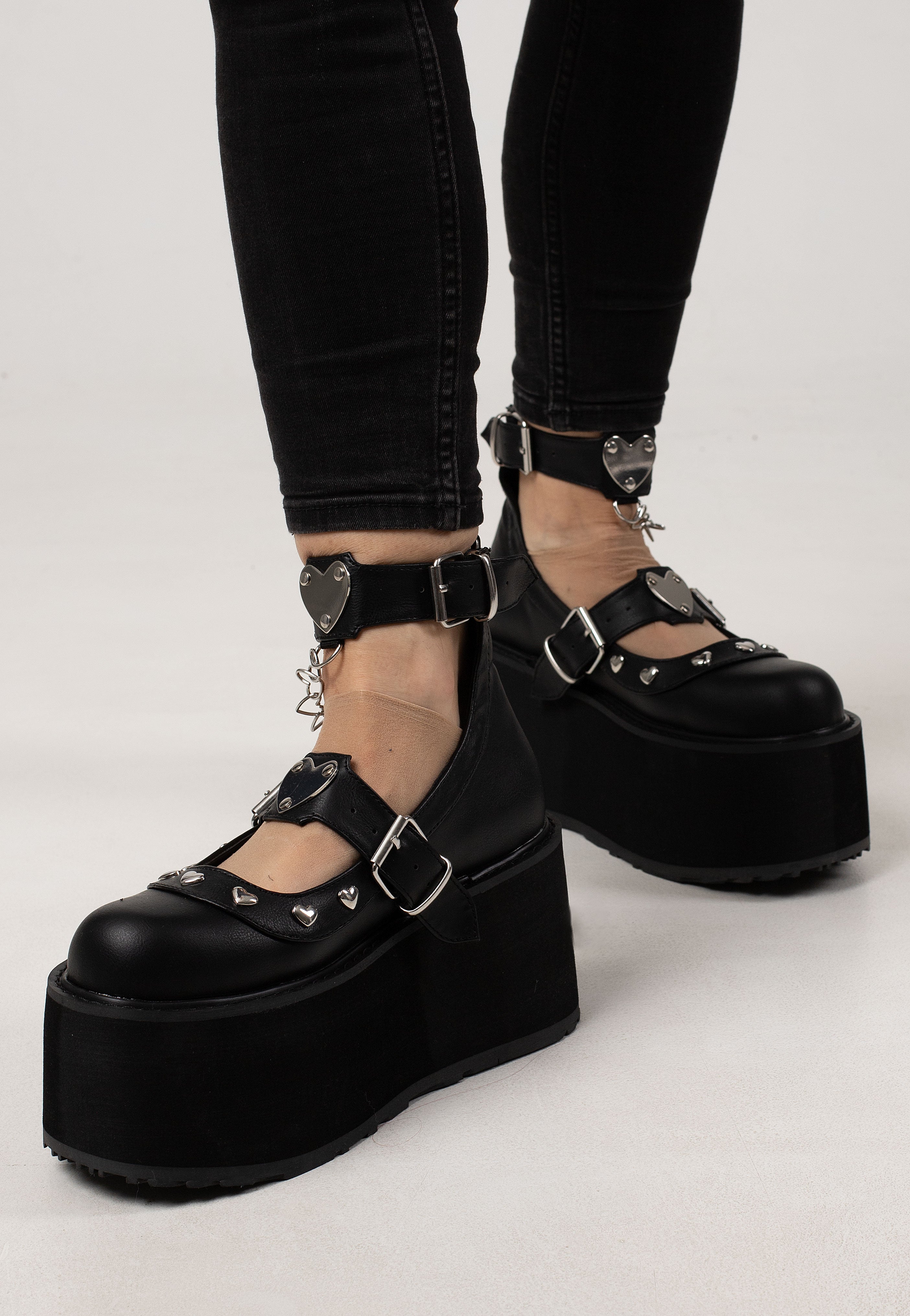 DemoniaCult - 4 1/2 Platform Dual Strap Black - Girl Shoes | Women-Image