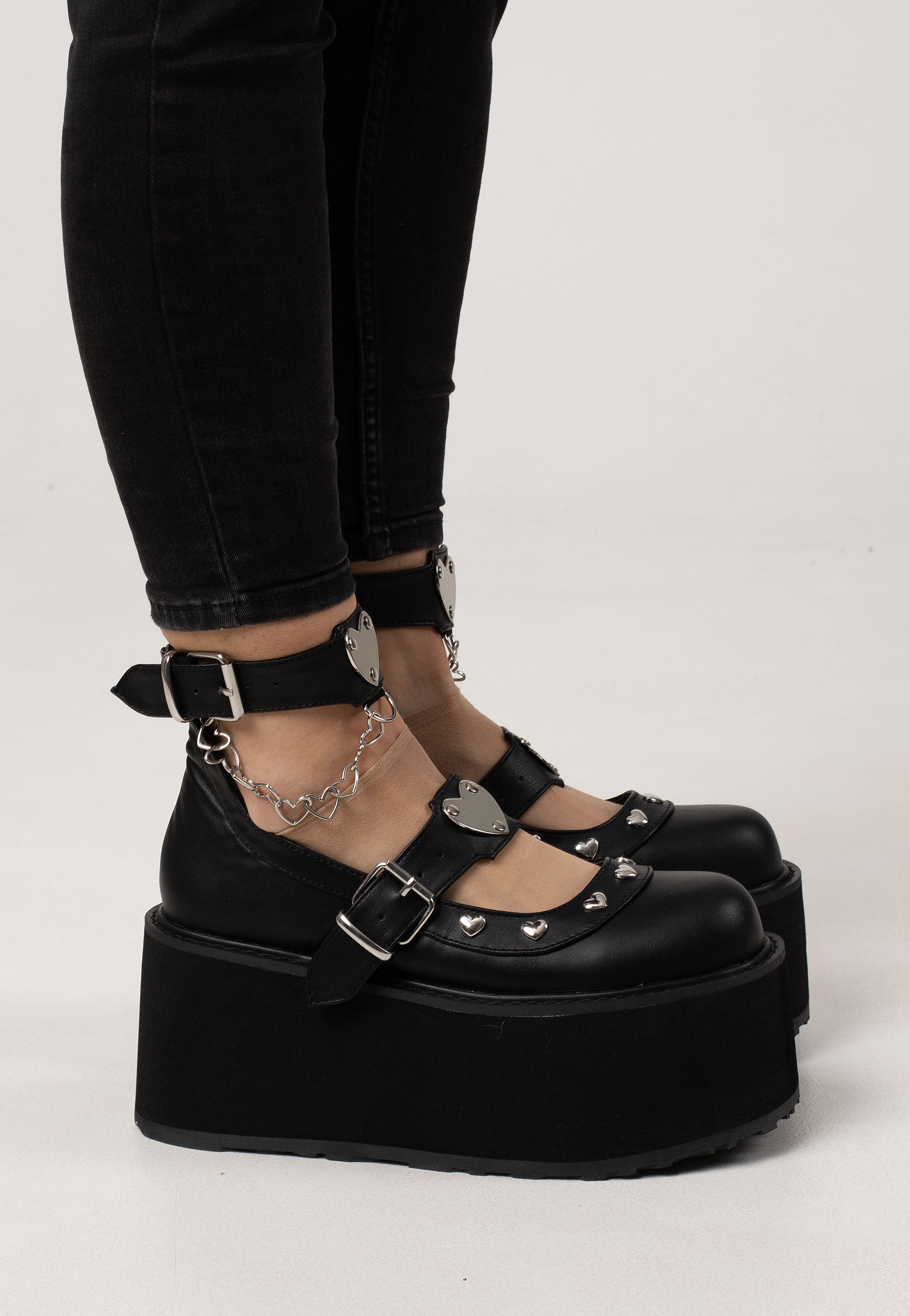 DemoniaCult - 4 1/2 Platform Dual Strap Black - Girl Shoes | Women-Image