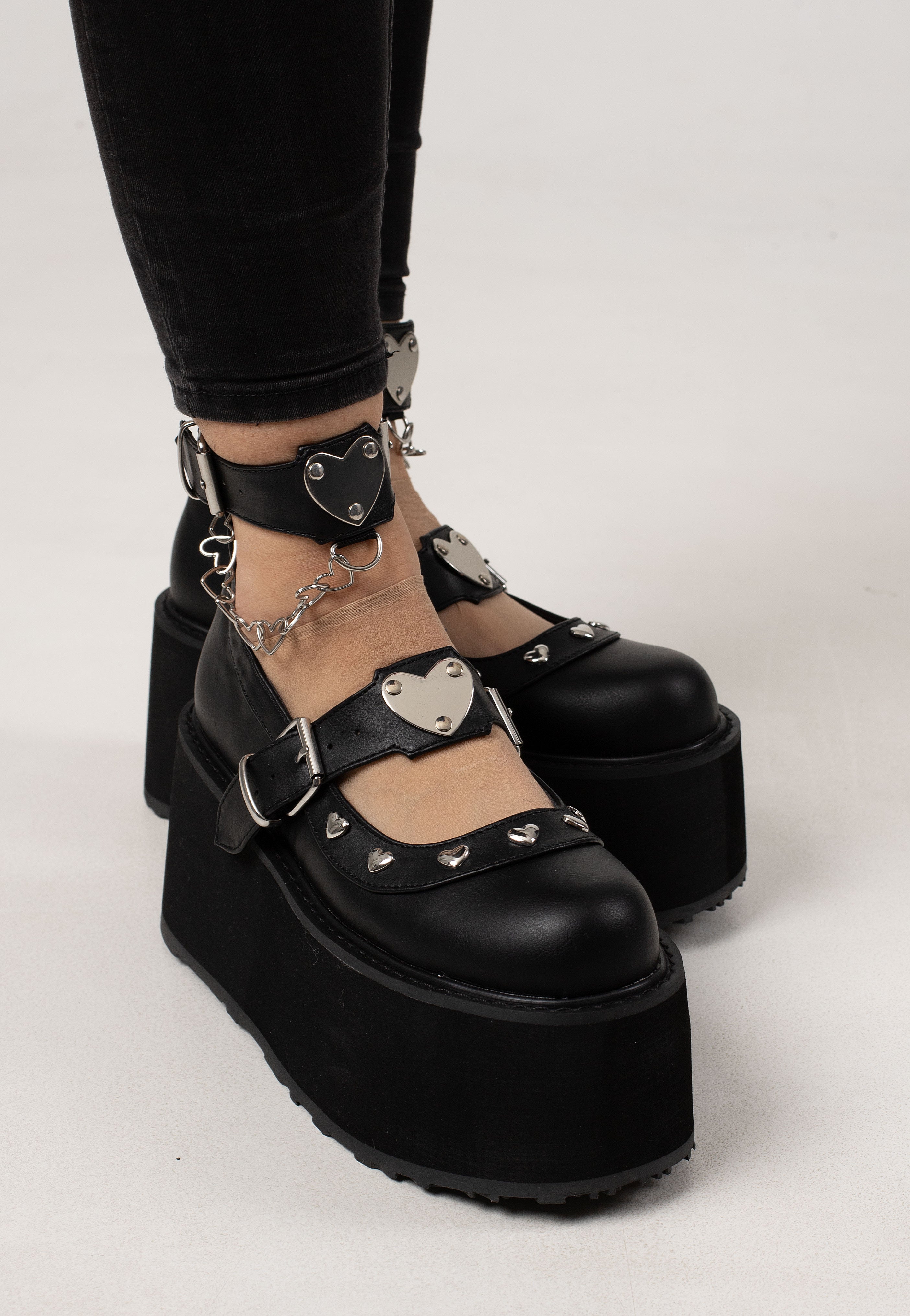 DemoniaCult - 4 1/2 Platform Dual Strap Black - Girl Shoes | Women-Image