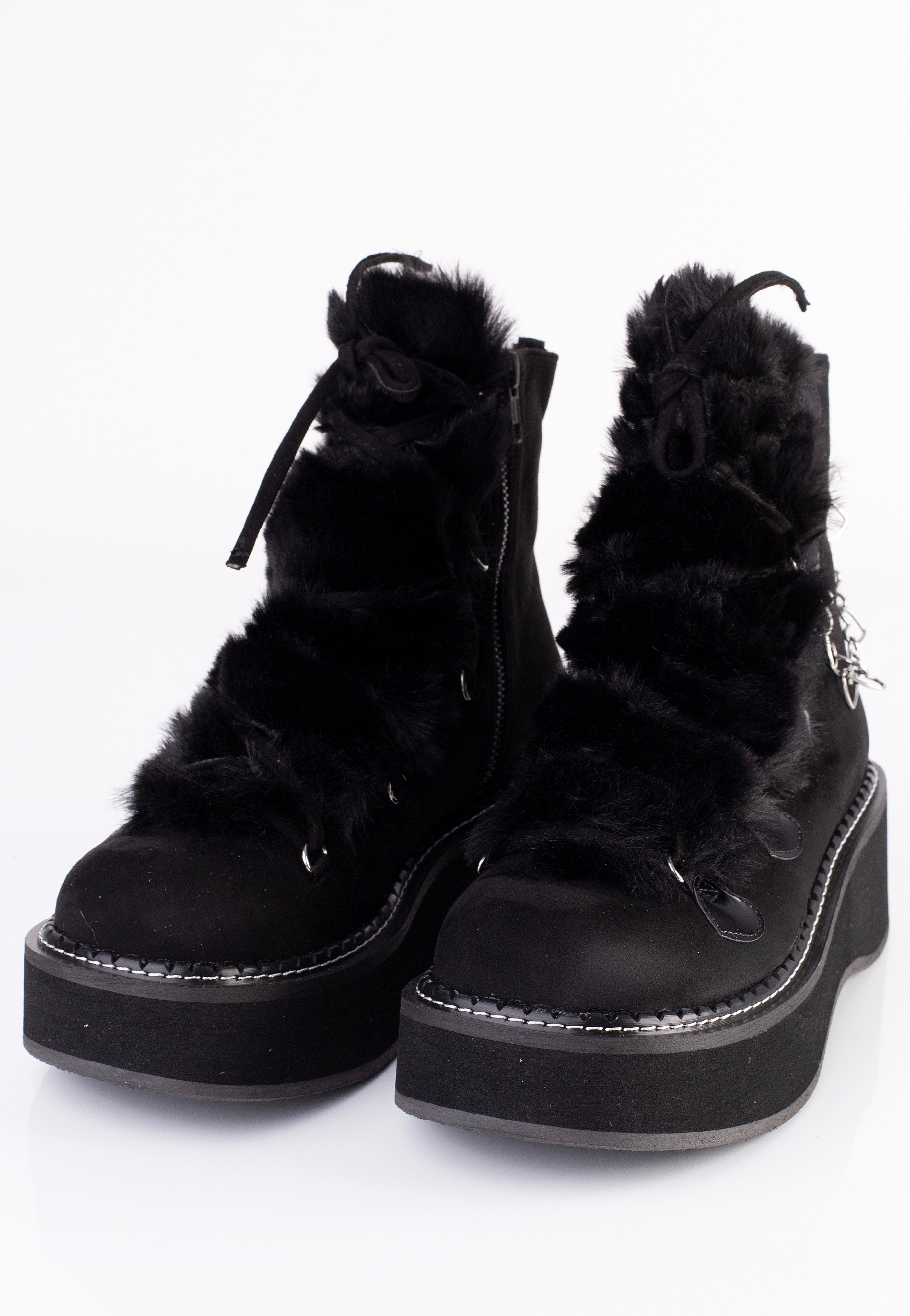 DemoniaCult - Emily 55 Black Vegan Suede Faux Fur - Girl Shoes | Women-Image