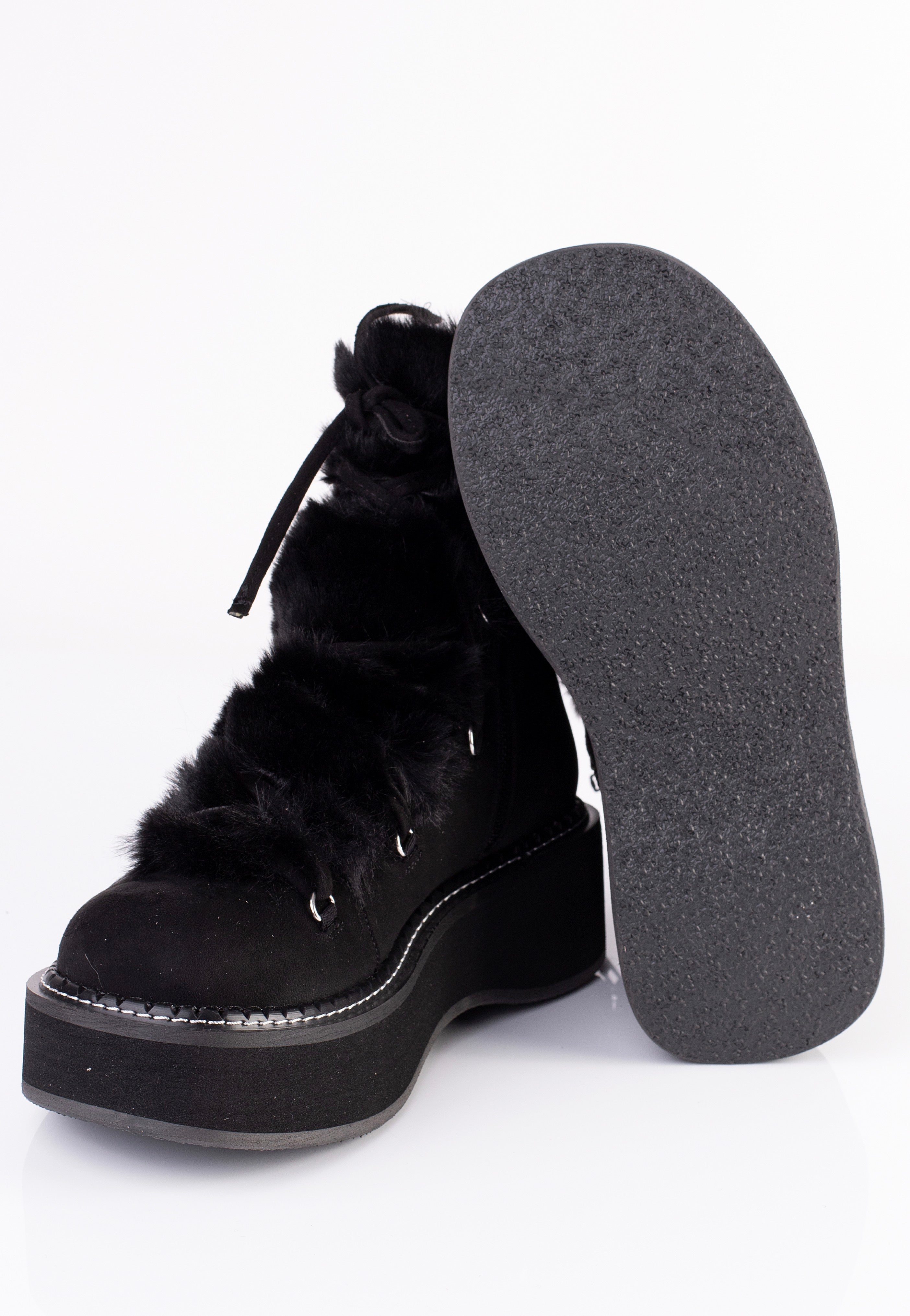 DemoniaCult - Emily 55 Black Vegan Suede Faux Fur - Girl Shoes | Women-Image